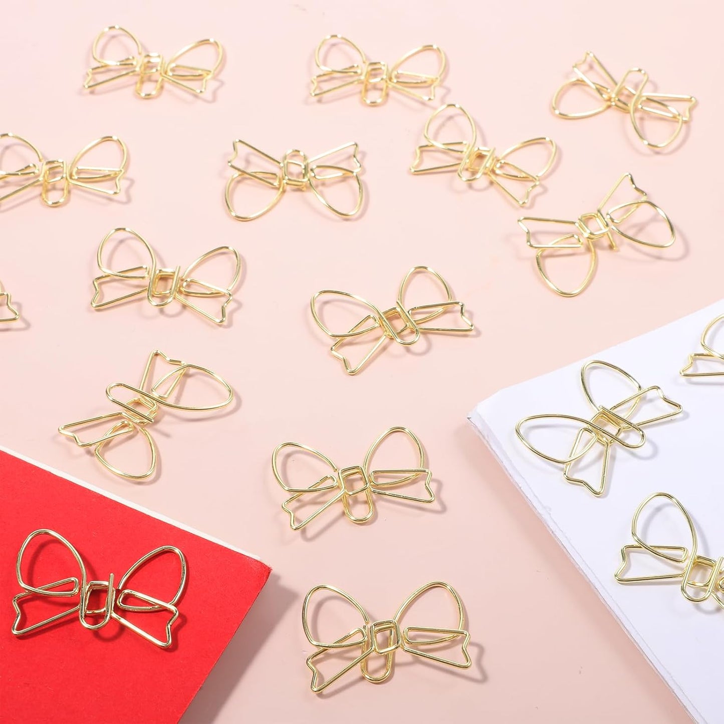 20 Pcs Mini Bow Shape Paper Clips, Gold Paperclips Cute Paper Clips Decorative Bowknot Paperclips Metal Bookmarks Funny Planner Clip Desk Accessories for School Office Supplies Home Document