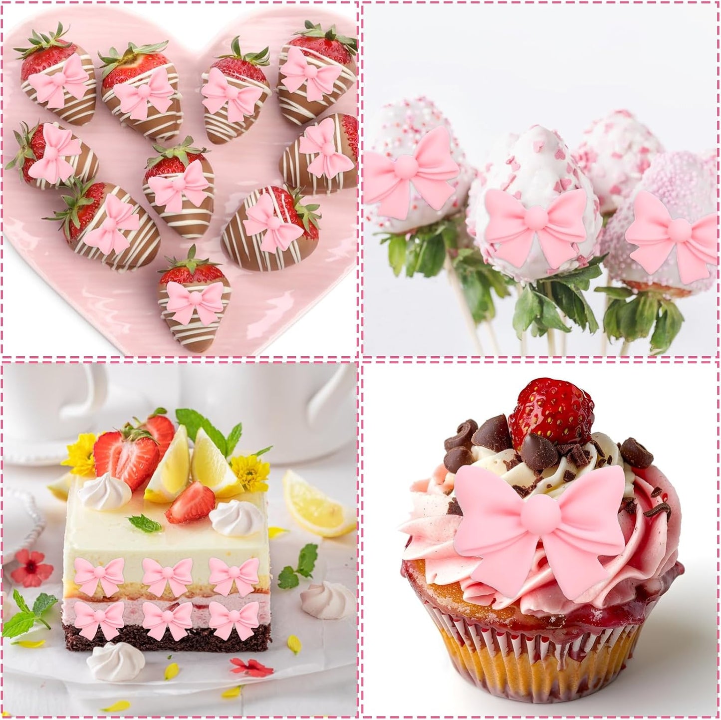 20 Pcs Pink Bow Cupcake Decorations, Resin Bowknot Cake Toppers Birthday Engagement Theme Party Decoration for DIY Art Crafts, Wedding, Baby Shower, Party