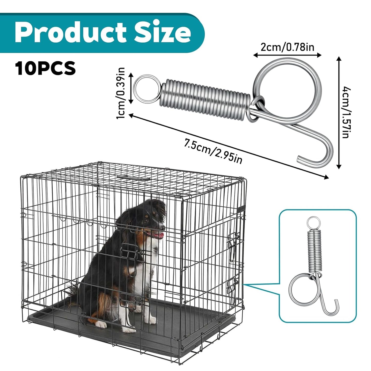 10 Pack Spring Cage Latch Door Spring Hook, Pet Door Latch Metal Finger Pet Cage Lock Wire Clips Rabbit Cages Accessories for Rabbit, Dog, Cat, Parrot, Guinea Pig, Small Animal Cages Doors (Large)