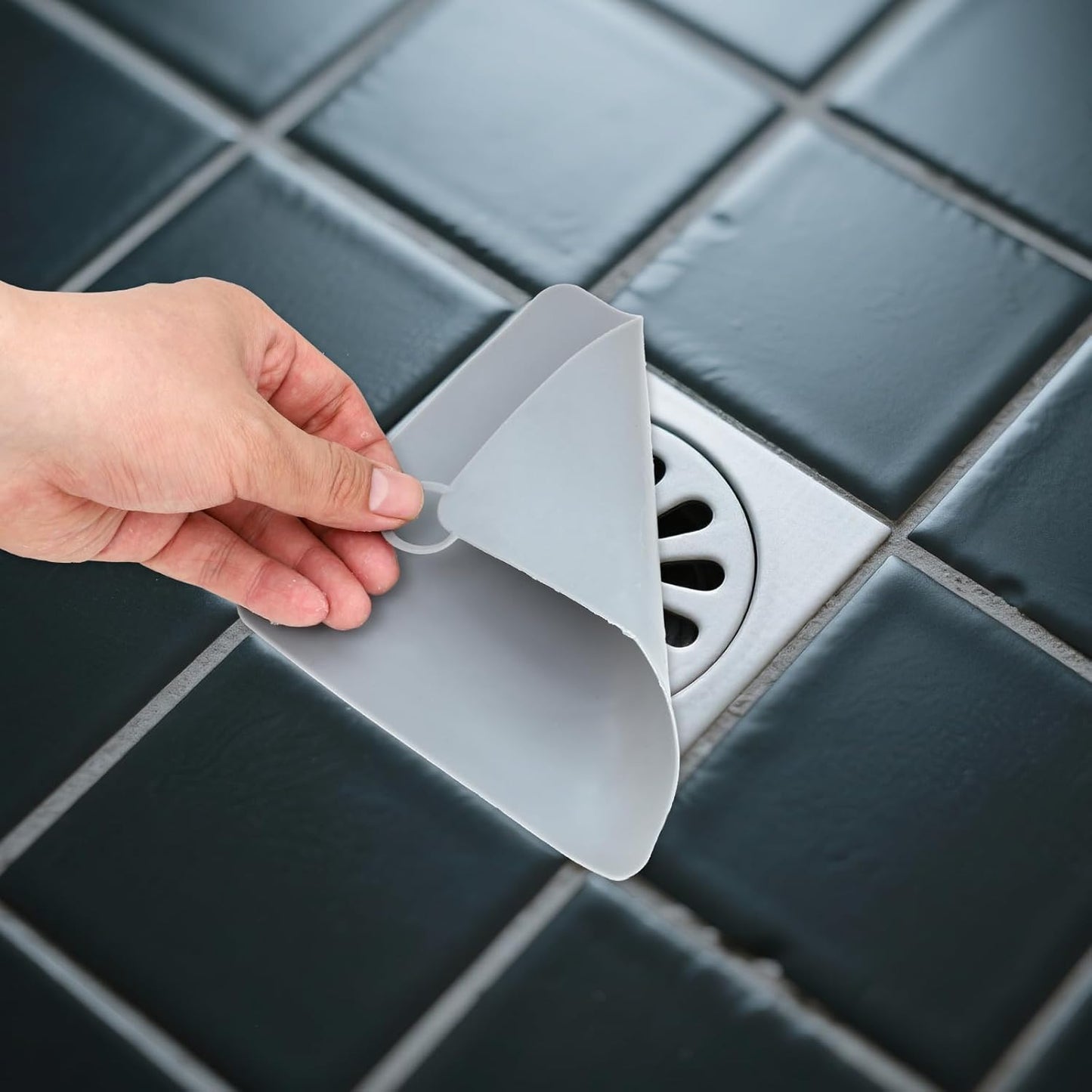 Drain Cover, 6 PCS Silicone Shower Drain Cover Square Bathtub Stopper Multifunctional Floor Drain Covers Anti-Blocking Sink Covers for Laundr Kitchen Bathroom (Grey, White, 5.9 x 5.9 Inch)