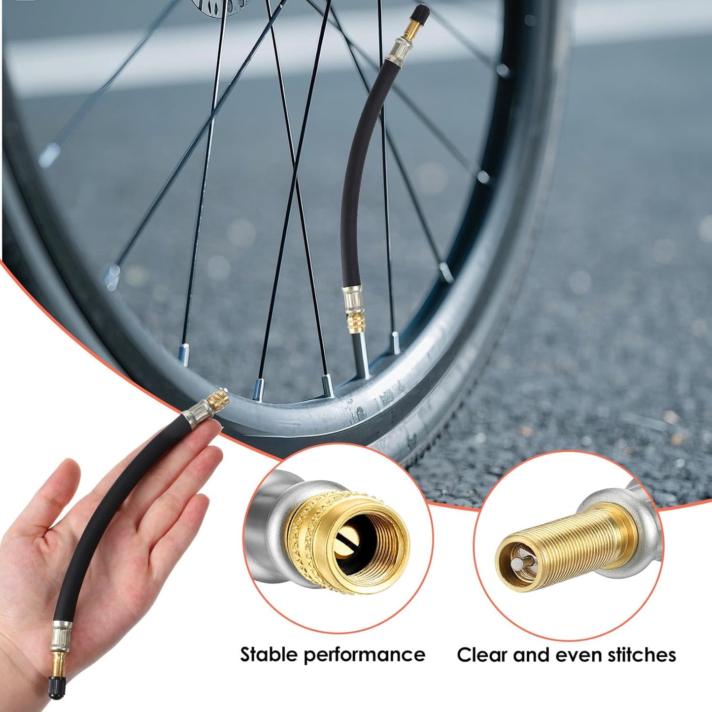 2 Pcs Valve Stem Extension, 8.25 Inch Tire Rubber Valve Extension Tube Extender Flexible Portable Universal Brass Air Inflation Hose Extensions Adapter for Car, Truck, Motorcycle, Bike, Scooter