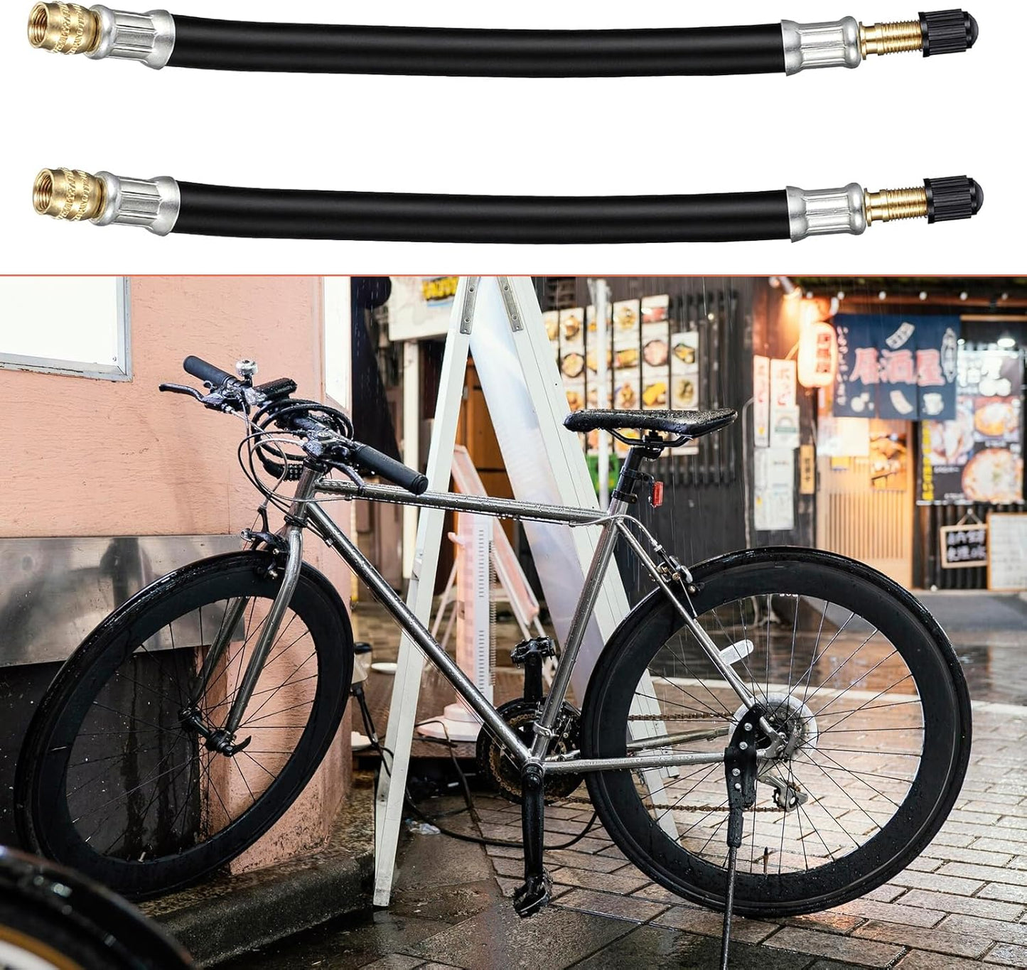 2 Pcs Valve Stem Extension, 8.25 Inch Tire Rubber Valve Extension Tube Extender Flexible Portable Universal Brass Air Inflation Hose Extensions Adapter for Car, Truck, Motorcycle, Bike, Scooter