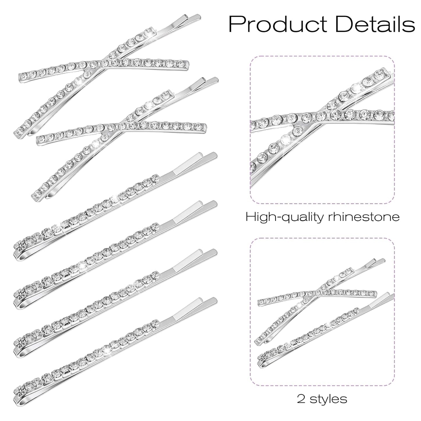 12 Pieces Rhinestone Bobby Pins for Women, Decorative Silver Hair Clips Crystal Shiny X Shaped Barrettes Metal Diamond Bling Hair Accessories for Women Girls Wedding Prom Party