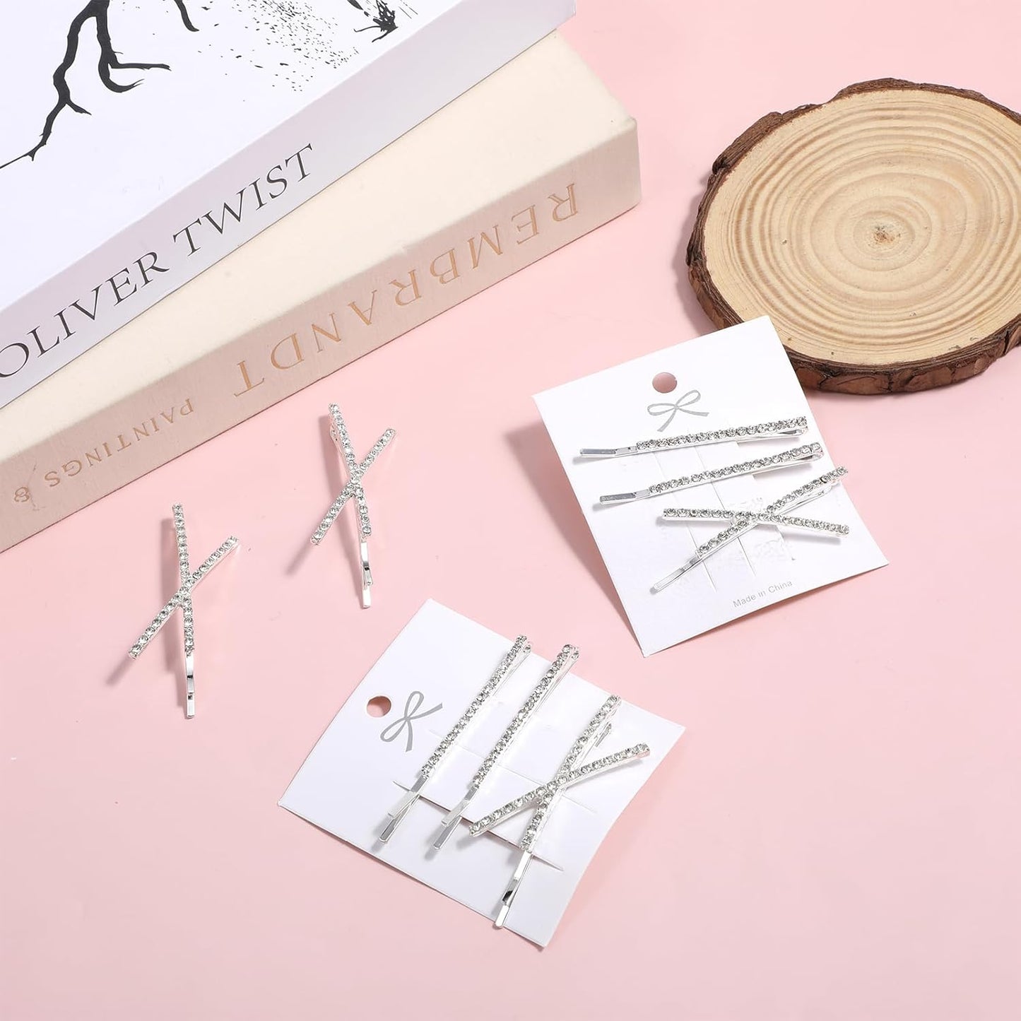 12 Pieces Rhinestone Bobby Pins for Women, Decorative Silver Hair Clips Crystal Shiny X Shaped Barrettes Metal Diamond Bling Hair Accessories for Women Girls Wedding Prom Party