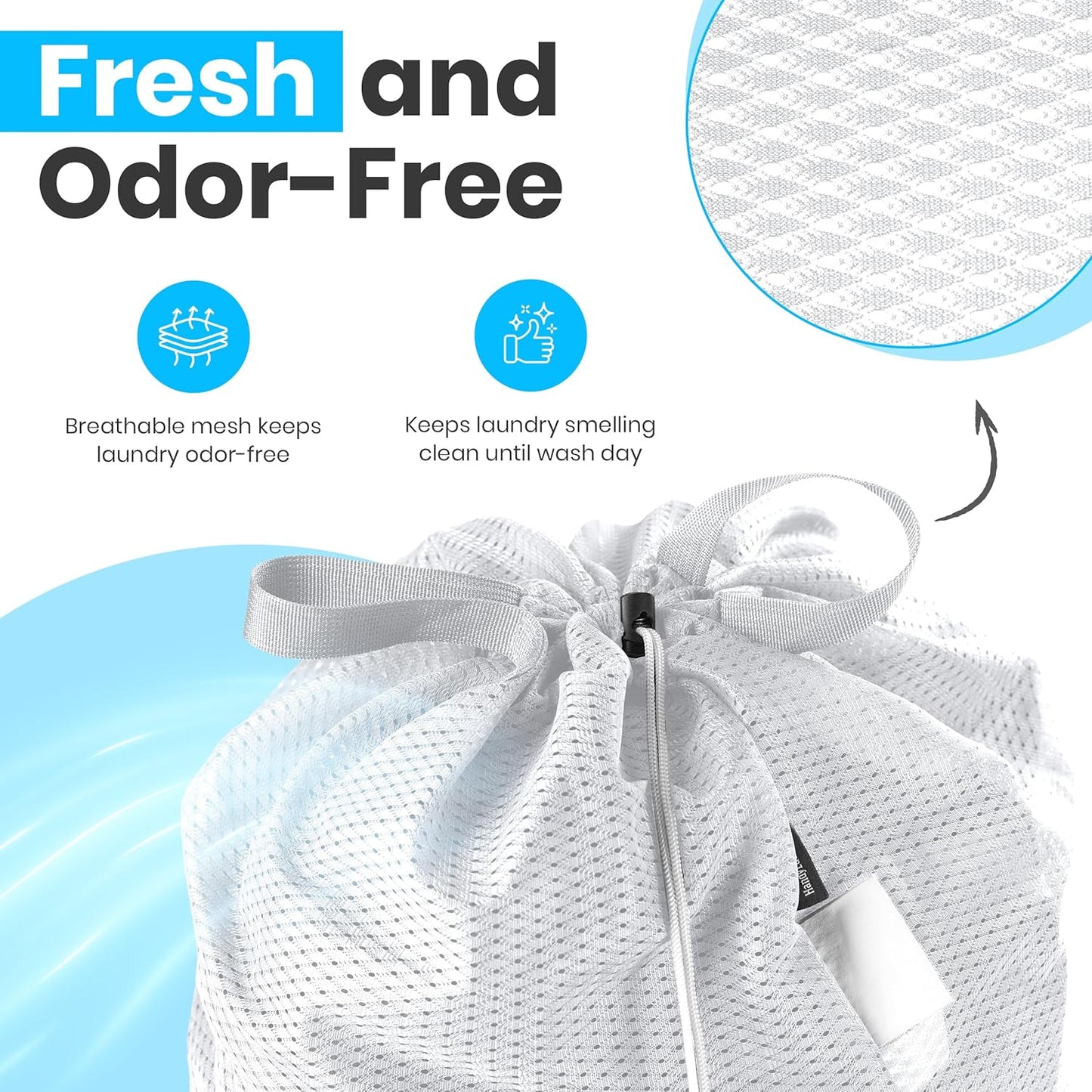 Extra Large Mesh Laundry Bags 2-Pack – Heavy Duty, Machine Washable Laundry Bag with Handles & Shoulder Strap, Odor Resistant, for College Dorm, Travel, Bedding & Clothes Storage, White