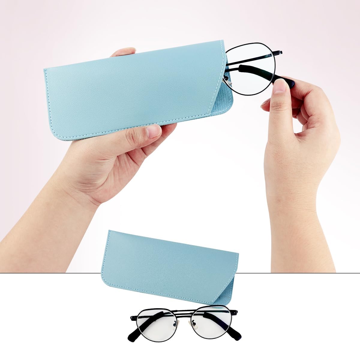 4 Pack Soft Leather Glasses Case 7x3 Inch Eyeglasses Pouch Portable PU Leather Glasses Pouch