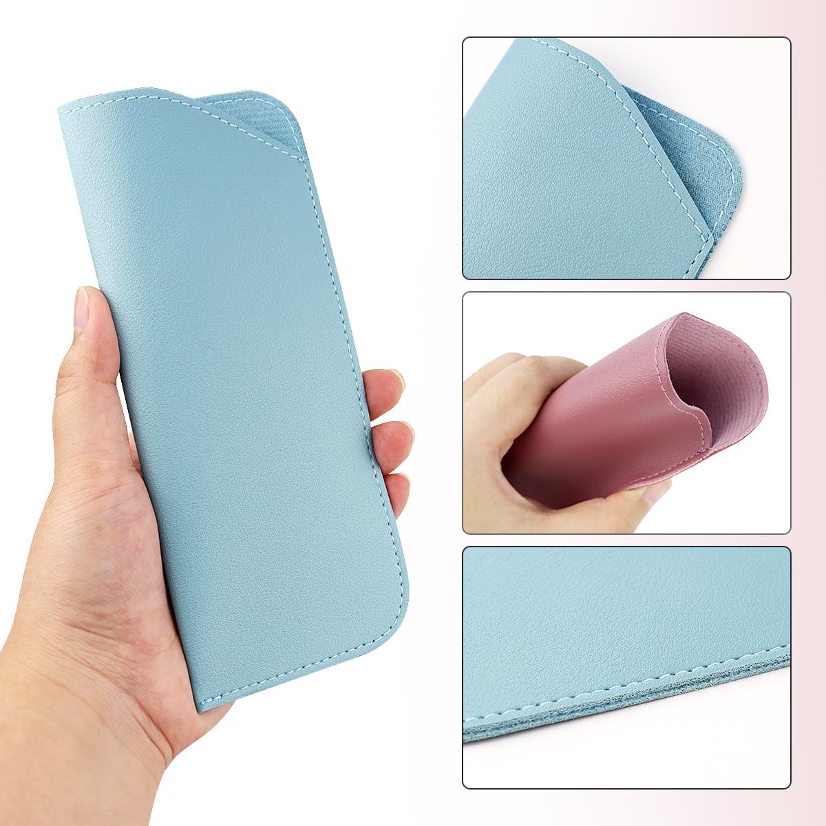 4 Pack Soft Leather Glasses Case 7x3 Inch Eyeglasses Pouch Portable PU Leather Glasses Pouch