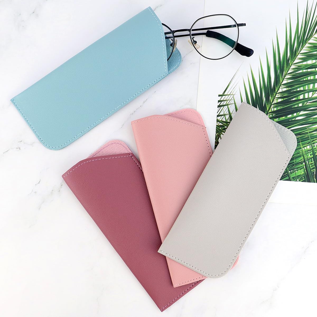 4 Pack Soft Leather Glasses Case 7x3 Inch Eyeglasses Pouch Portable PU Leather Glasses Pouch