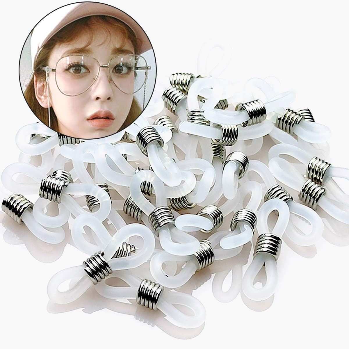 40 Pieces Eyeglass Chain Ends Adjustable Rubber Spectacle End Connectors for Eye Glasses Holder Necklace Chain