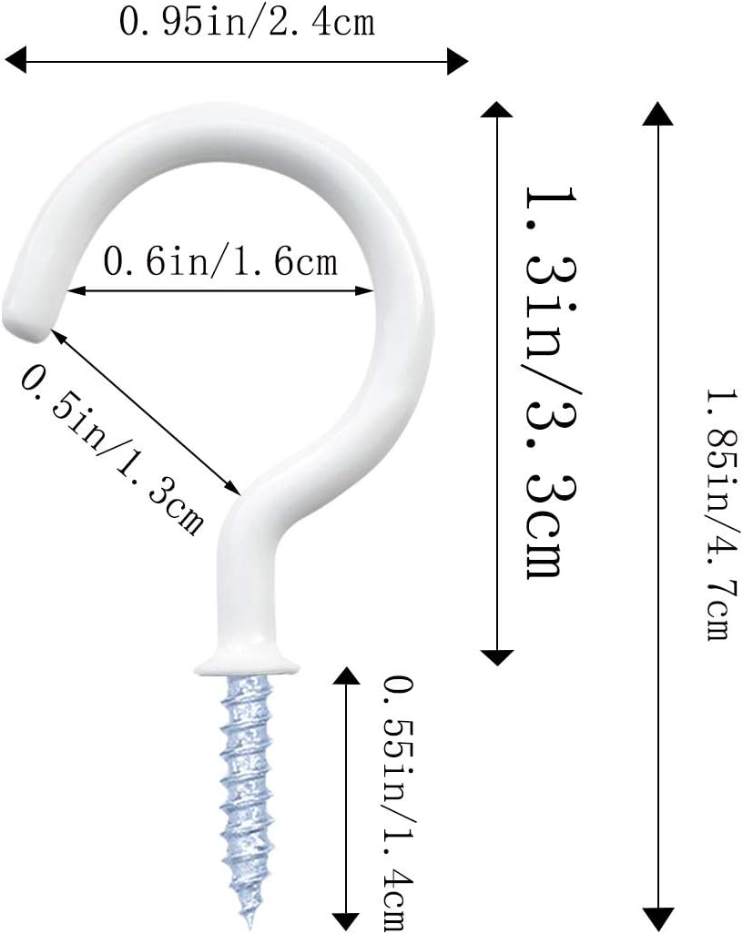 12 Pack Vinyl Coated Ceiling Hooks,Screw-in Mug Hooks,Multi-Function Wall Hooks Kitchen Hooks Cup Hooks for Indoors Outdoors (White, 1-1/4 Inch)