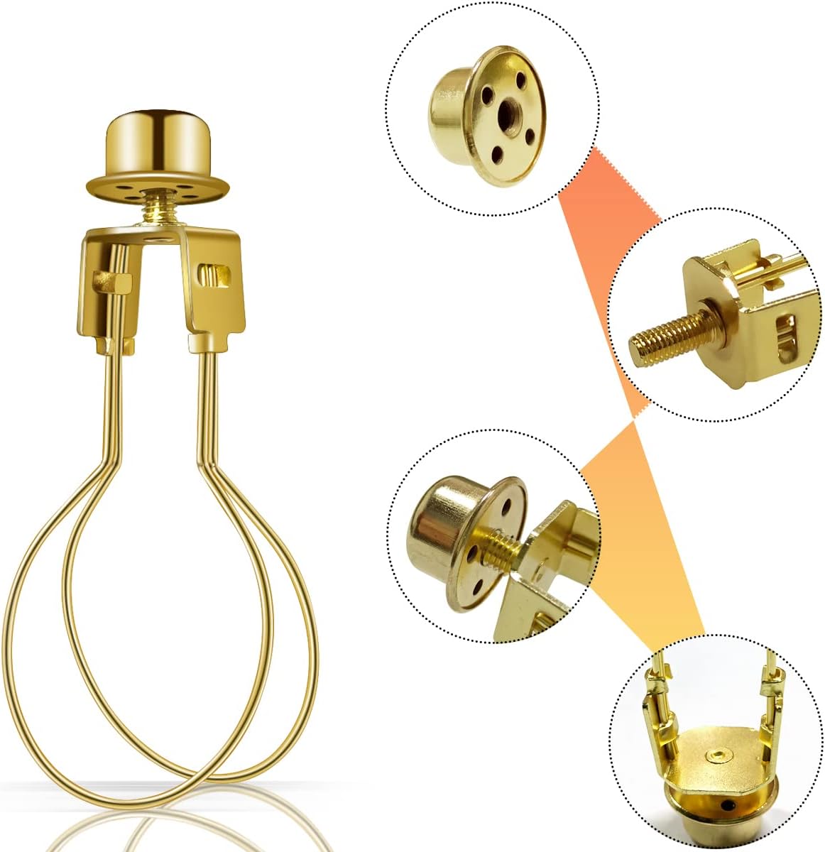 Lamp Holder for Clip-on Light Bulbs with Levellers, Include Finial - DIY Adapter for Shades (1 Pc, Gold)