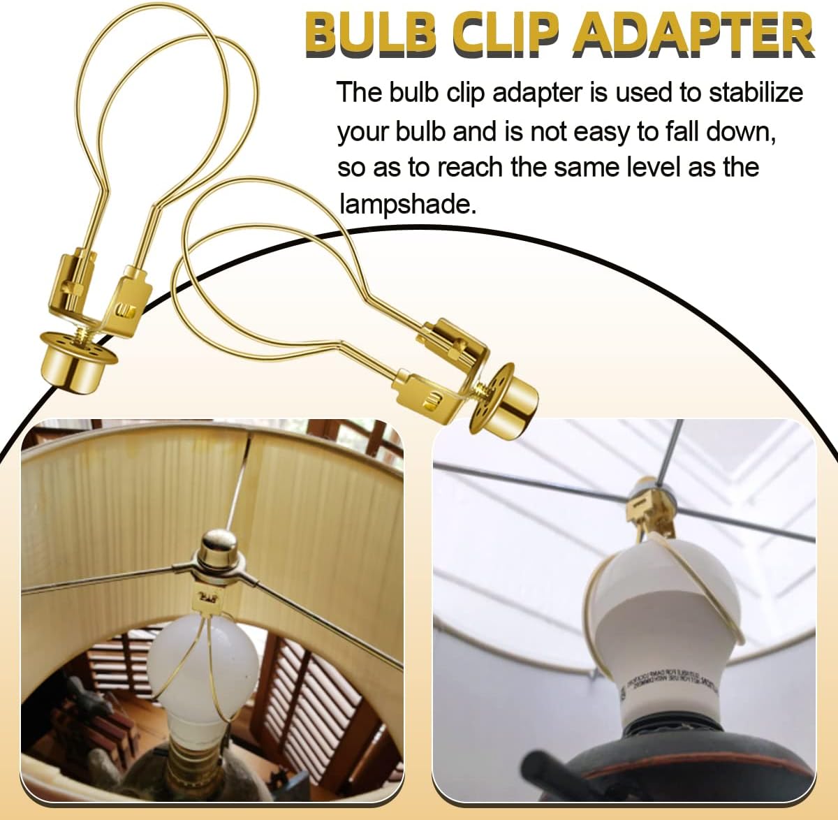Lamp Holder for Clip-on Light Bulbs with Levellers, Include Finial - DIY Adapter for Shades (1 Pc, Gold)