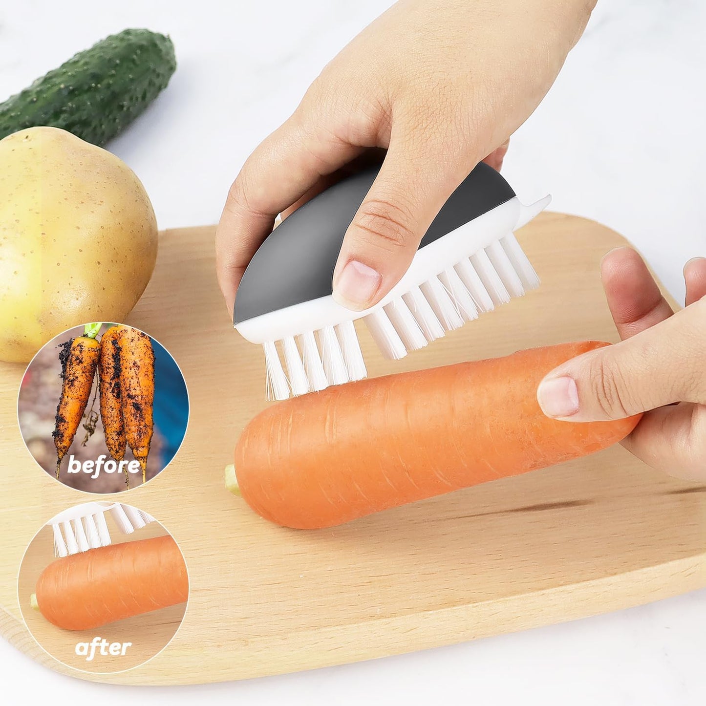 Vegetable Brush Potato Scrubber Brush Non Slip Comfortable Fruit Cleaning Tools for Washing Fruit Mushrooms Carrot or Tough-Skinned Vegetables (1 Pack Grey)