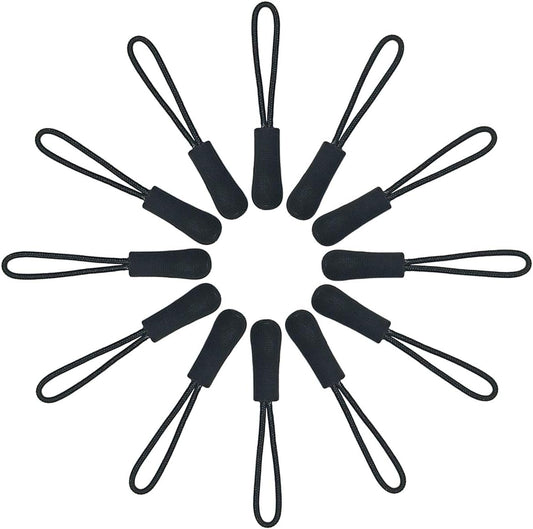 20 Pcs Nylon Cord Extension Zipper Tab Tags for Backpacks, Luggage, Jackets, Purses, Handbags (Black)