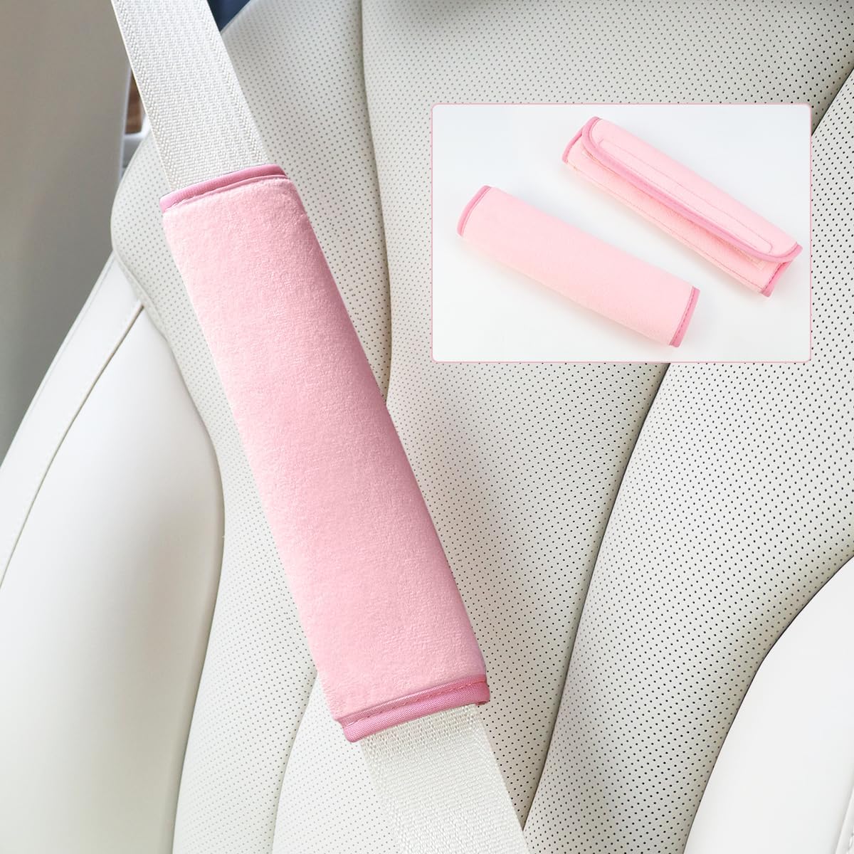 2 PCS Car Seat Belt Pads Cover Soft Seat Belt Shoulder Pad Safety Belt Strap Shoulder Pad Comfortable Driving Compatible with Most Cars Helps Protect You Neck and Shoulder (Pink)
