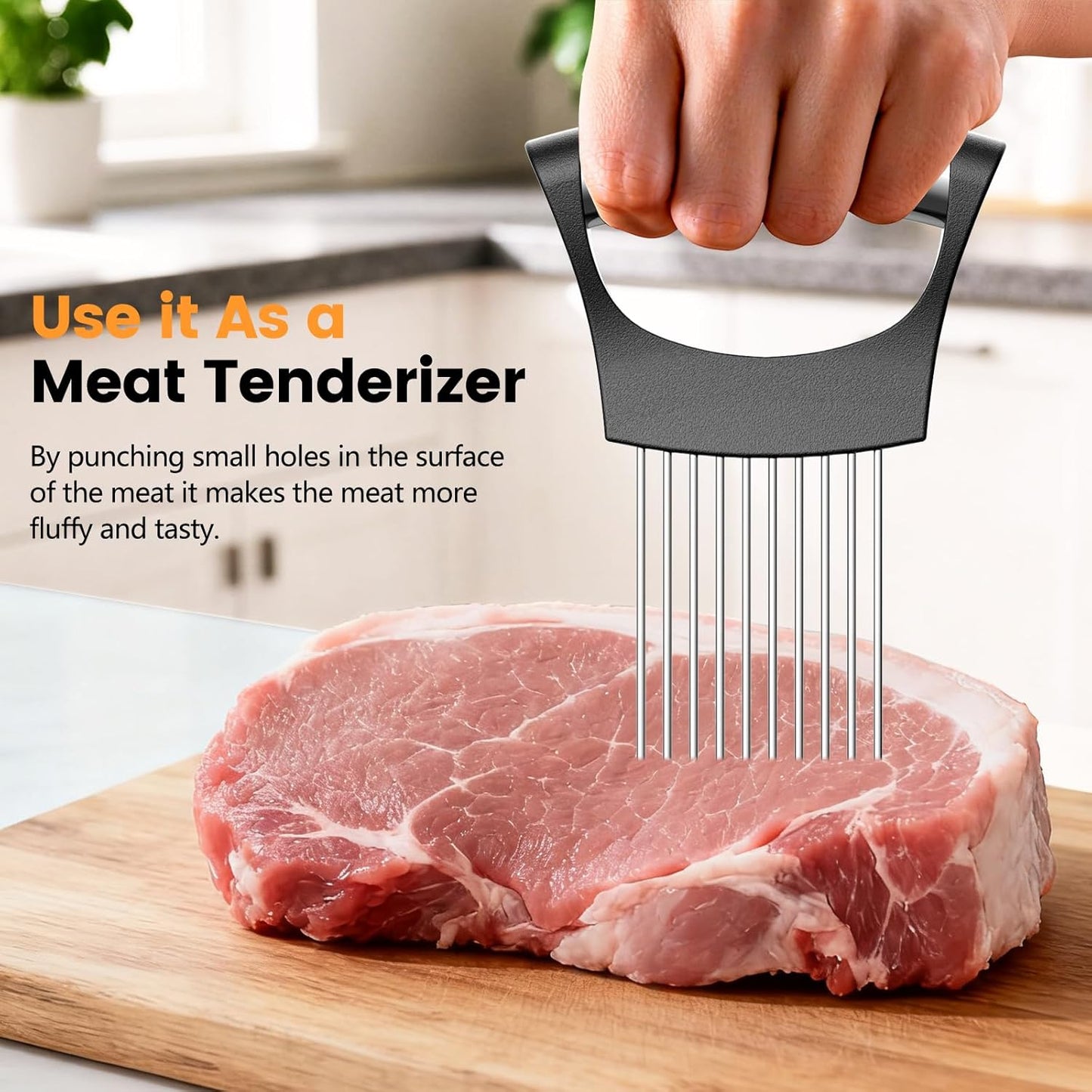 Onion Holder for Slicing, 304 Stainless Steel Onion Slicer Holder, Tomato & Vegetable Cutter, Fruit Slicer & Meat Tenderizer, Ergonomic Kitchen Gadget for Safe, Even & Odor-Free Cutting, Home Cooking