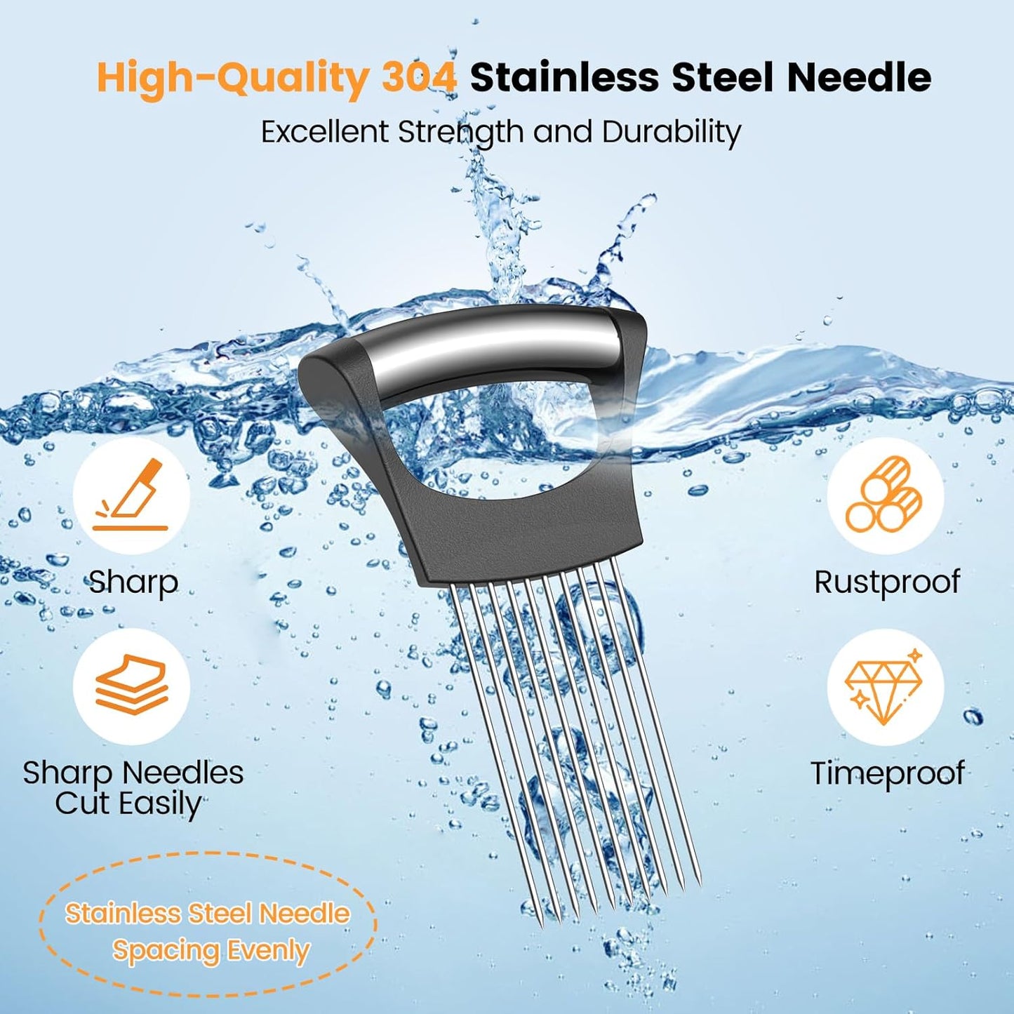 Onion Holder for Slicing, 304 Stainless Steel Onion Slicer Holder, Tomato & Vegetable Cutter, Fruit Slicer & Meat Tenderizer, Ergonomic Kitchen Gadget for Safe, Even & Odor-Free Cutting, Home Cooking