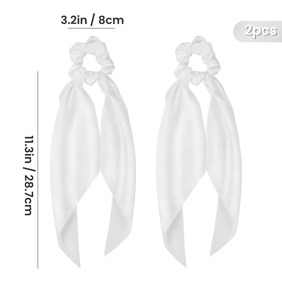2 Pcs Knotted Bow Satin Hair Scrunchie Hair Scarf with Tail Hair Scrunchies Elastic Hair Scarf Ponytail Holder for Women and Girls (White)
