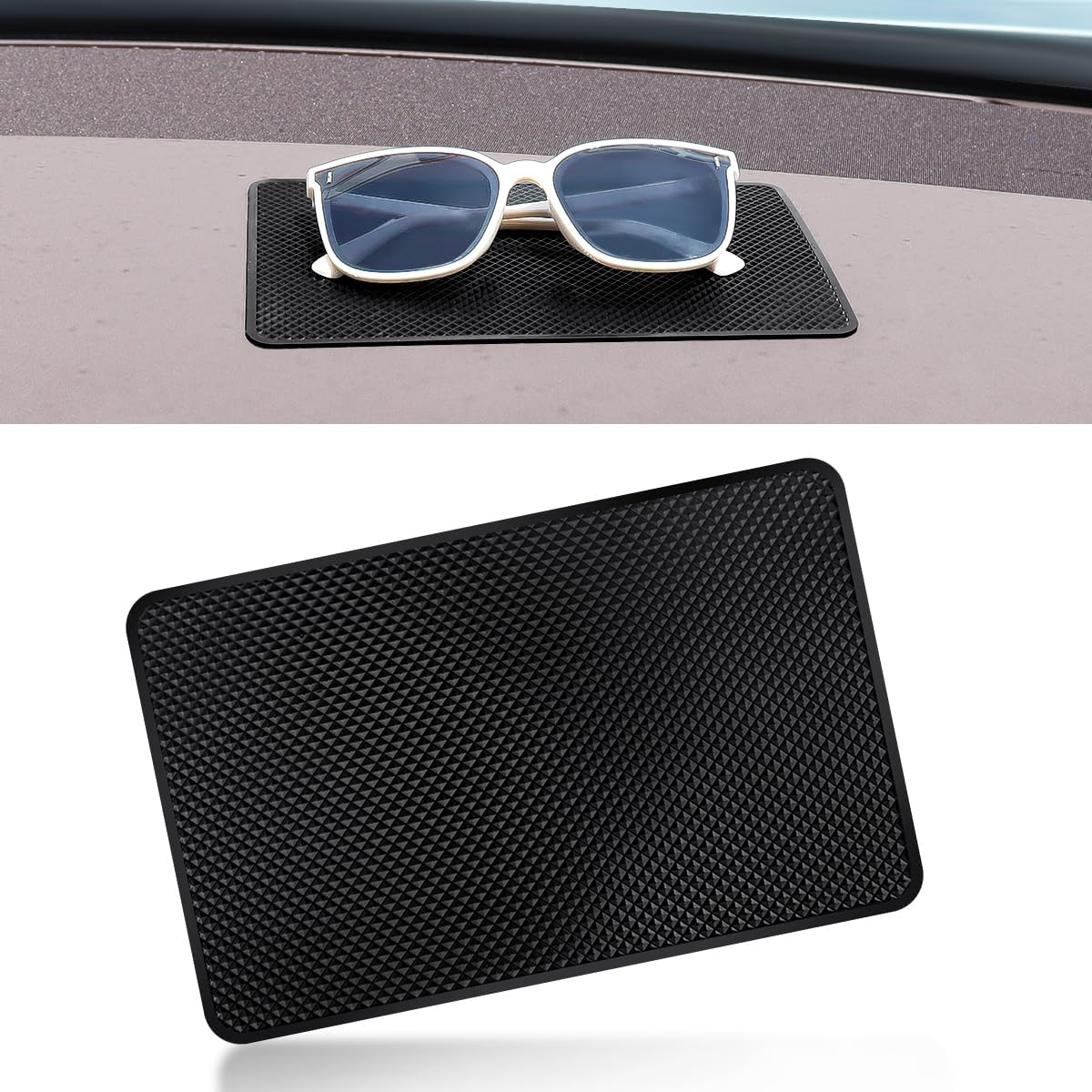 2 Pack Car Dashboard Anti-Slip Rubber Pad, Car Dashboard Non Slip Mat, Black Grid Anti Slip Sticky Pad for Cell Phone, Sunglasses, Keys Electronic Devices (7.5""x 4.7"")