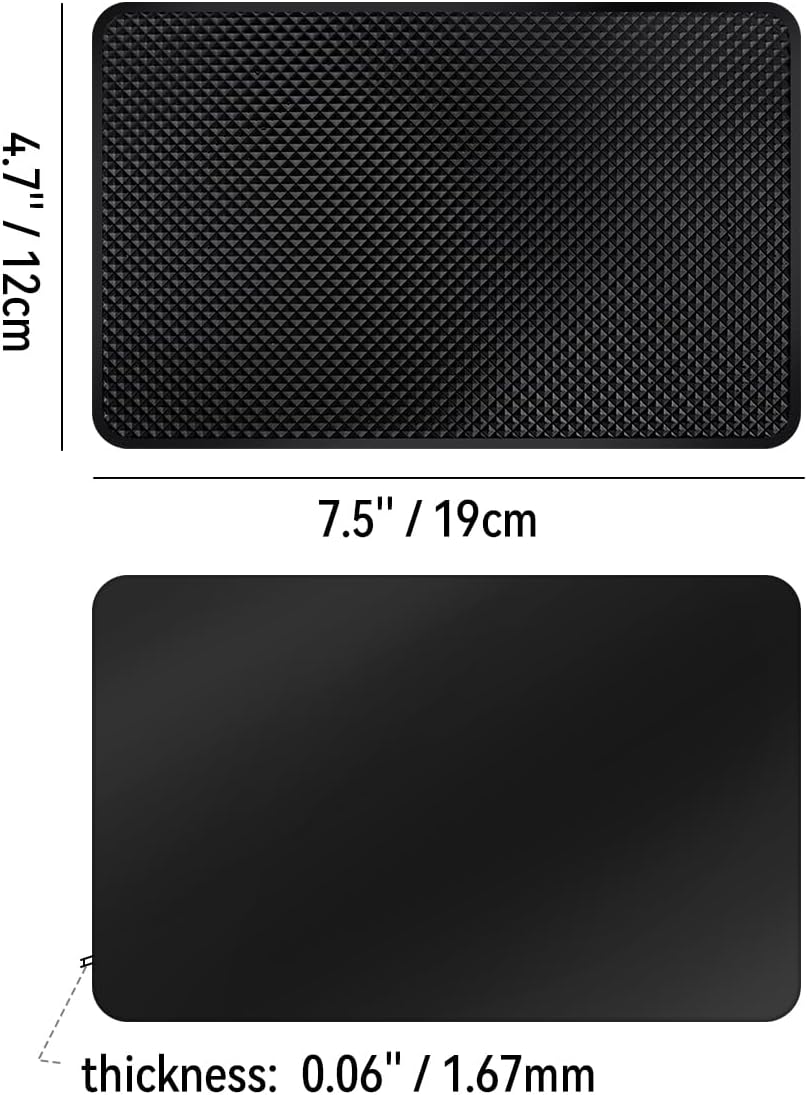 2 Pack Car Dashboard Anti-Slip Rubber Pad, Car Dashboard Non Slip Mat, Black Grid Anti Slip Sticky Pad for Cell Phone, Sunglasses, Keys Electronic Devices (7.5""x 4.7"")