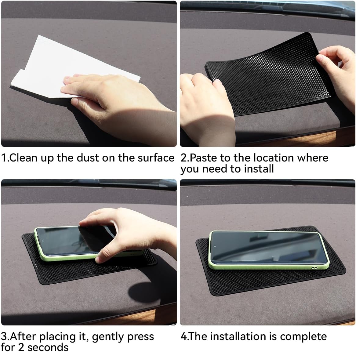 2 Pack Car Dashboard Anti-Slip Rubber Pad, Car Dashboard Non Slip Mat, Black Grid Anti Slip Sticky Pad for Cell Phone, Sunglasses, Keys Electronic Devices (7.5""x 4.7"")