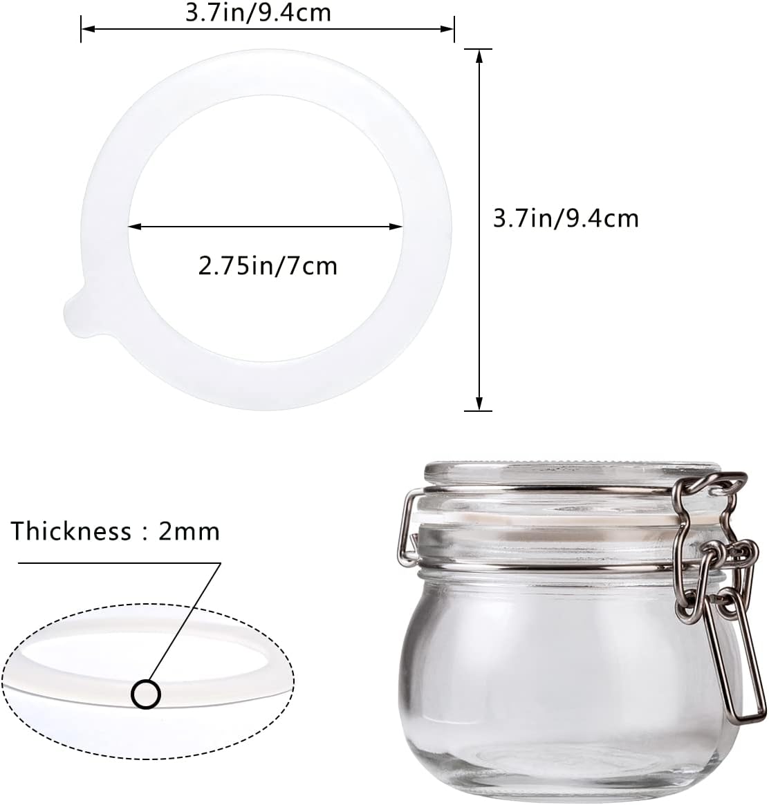 8 Pieces Silicone Jar Replacement Gasket, 3.75 Inch Sealing Rings for Glass Clip Top Jars, Leak-Proof Canning Silicone Fitting Seals(White)