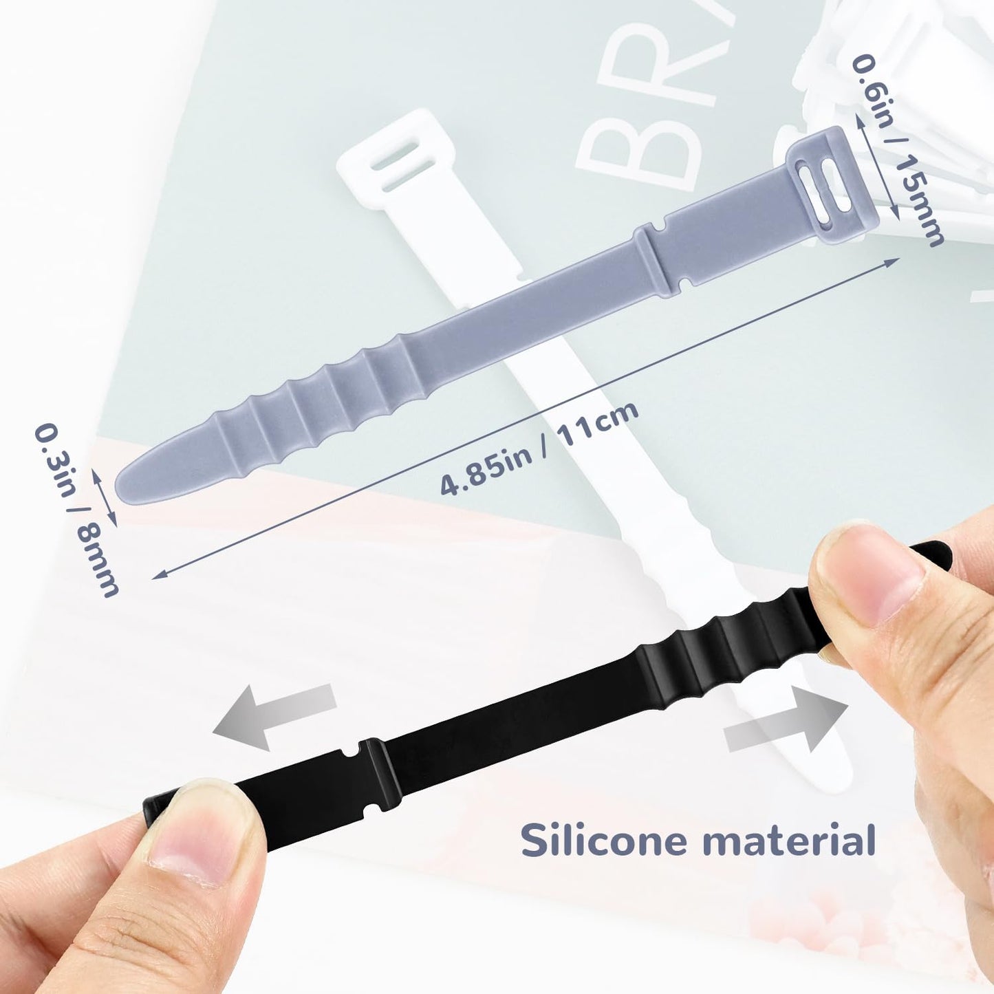 30Pcs Silicone Zip Ties Rubber Cable Ties 4.5 inch Reusable Zip Ties Elastic Cable Organizer for Wire Management (Grey, White, Black)