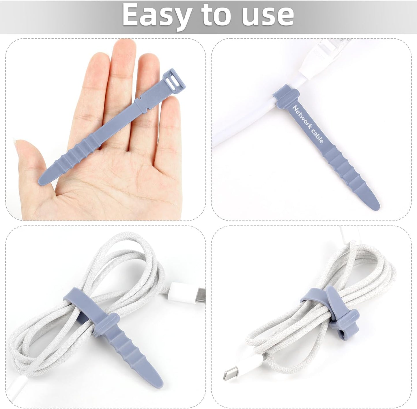 30Pcs Silicone Zip Ties Rubber Cable Ties 4.5 inch Reusable Zip Ties Elastic Cable Organizer for Wire Management (Grey, White, Black)