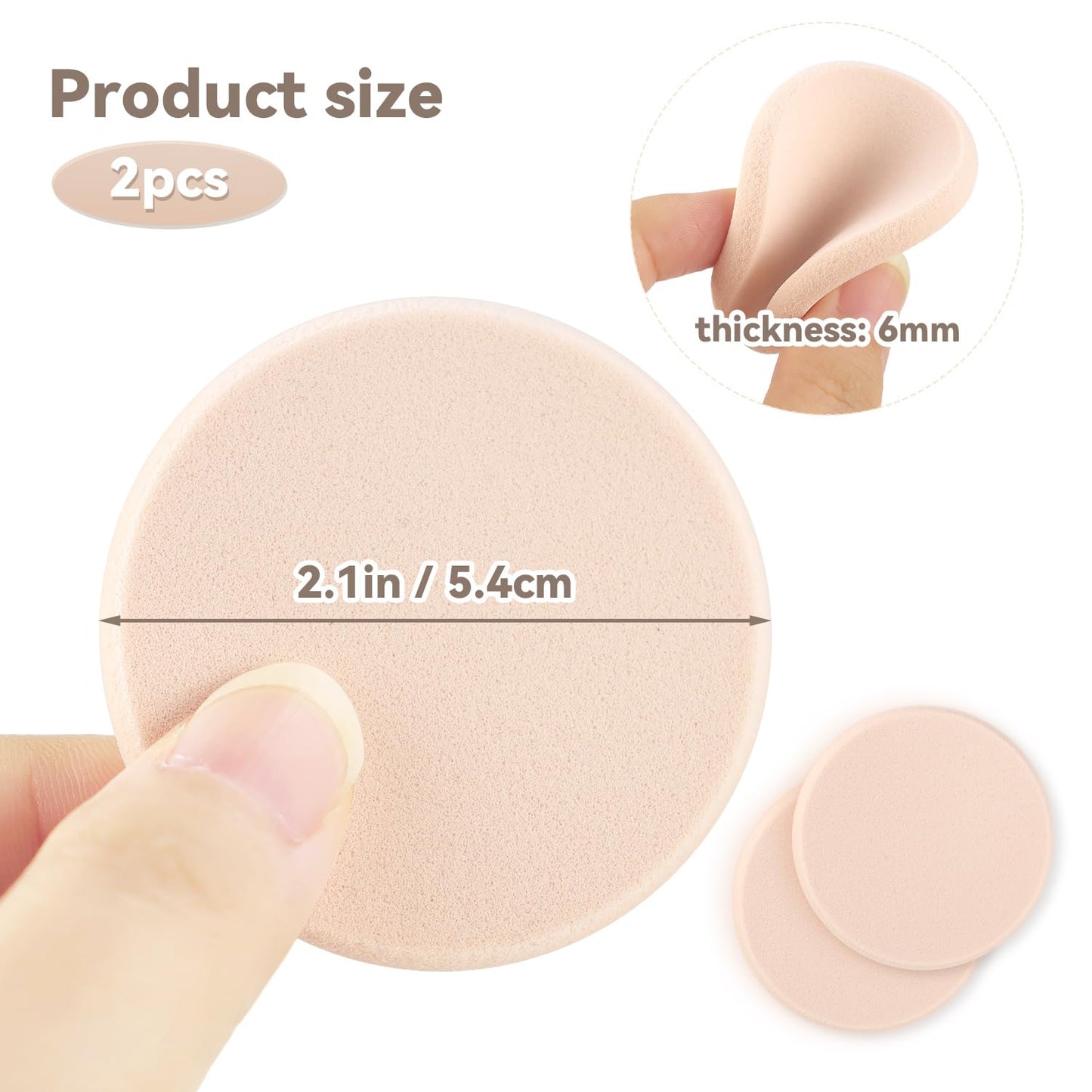2 Pcs Makeup Sponges with Travel Case, Facial Primer Compact Powder Puff, Cosmetics Blush Applicators Sponges for All Skin Types Wet and Dry Dual Use (Round)