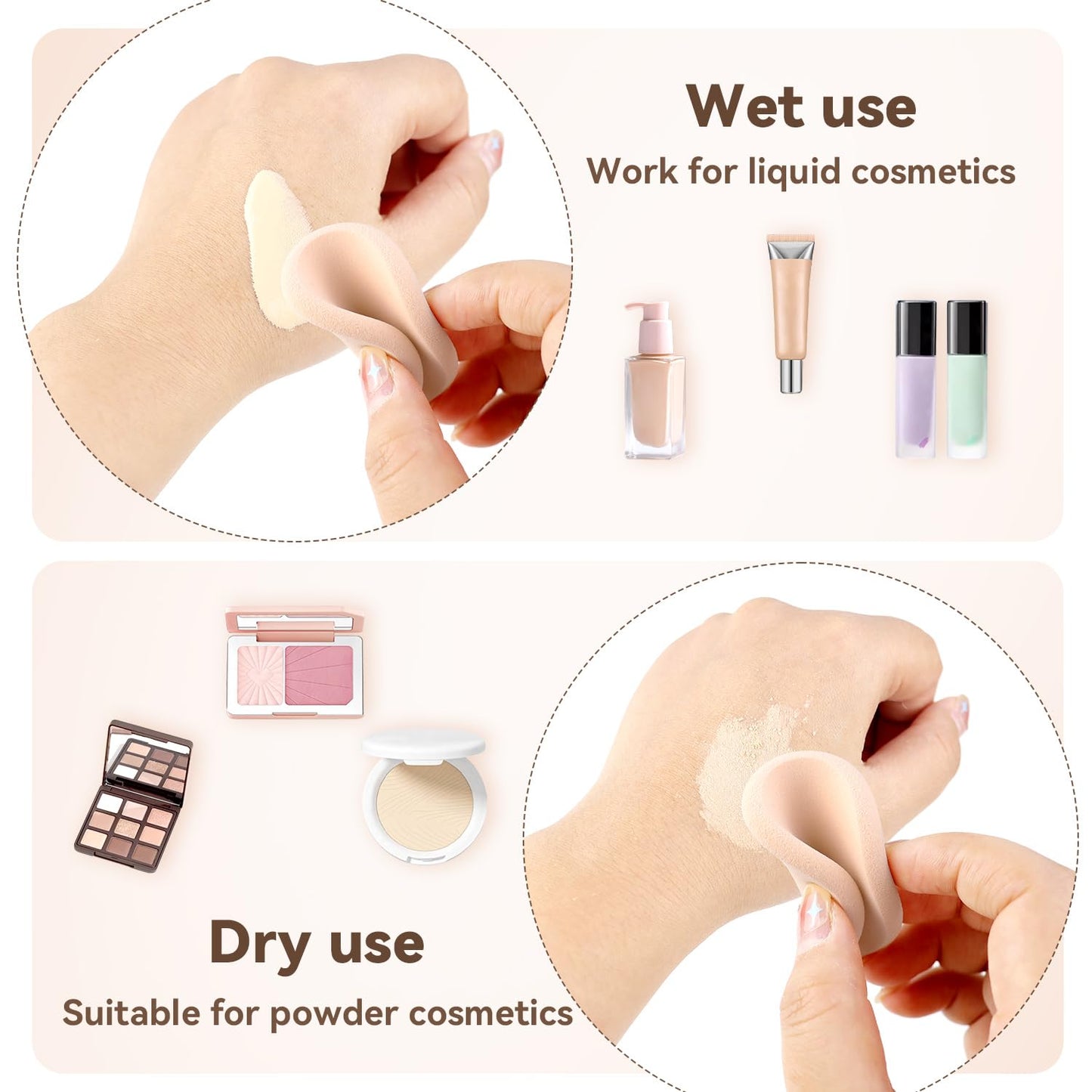 2 Pcs Makeup Sponges with Travel Case, Facial Primer Compact Powder Puff, Cosmetics Blush Applicators Sponges for All Skin Types Wet and Dry Dual Use (Round)