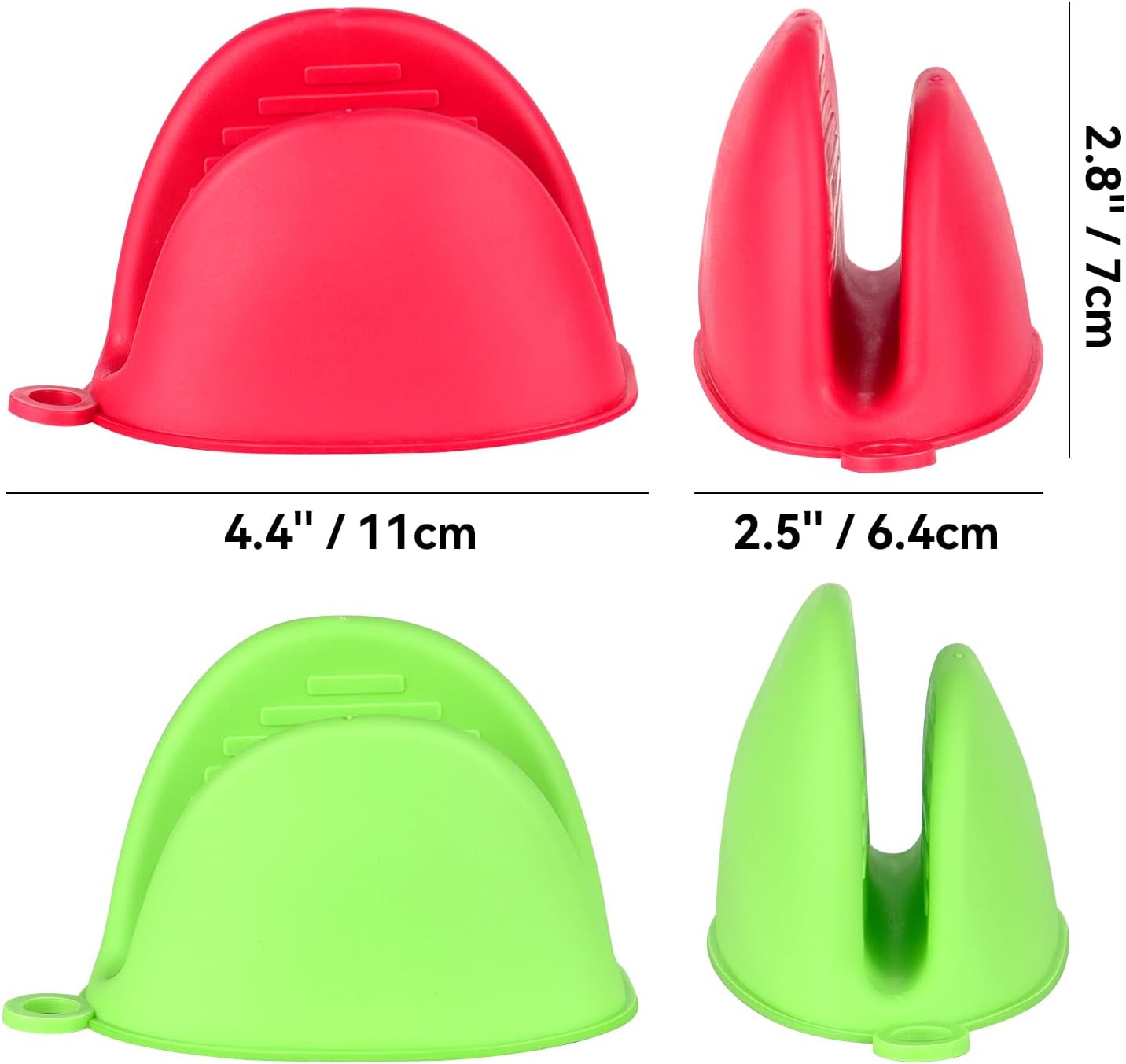 2 Pairs Mini Oven Gloves, Silicone Oven Mitts Heat Resistant, Silicone Potholders Cooking Pinch for Kitchen Cooking & Baking (Red and Green)