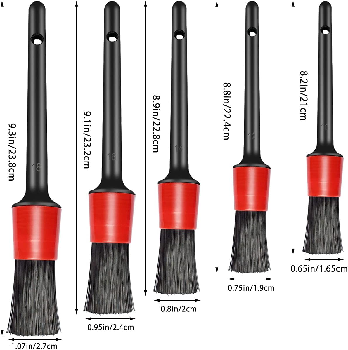 5 Different Sizes Detailing Brush Set, Wheel & Tire Brush, Perfect for Cleaning Wheels,Car Dashboard, Interior, Exterior, Leather, Air Vents, Emblems, Motorcy