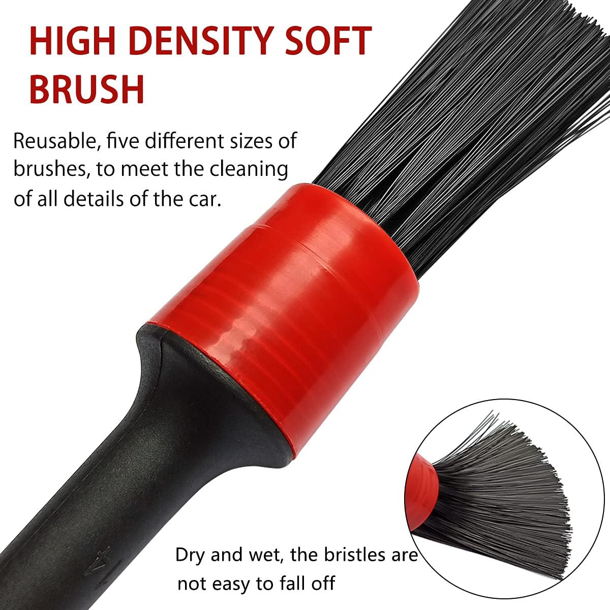 5 Different Sizes Detailing Brush Set, Wheel & Tire Brush, Perfect for Cleaning Wheels,Car Dashboard, Interior, Exterior, Leather, Air Vents, Emblems, Motorcy