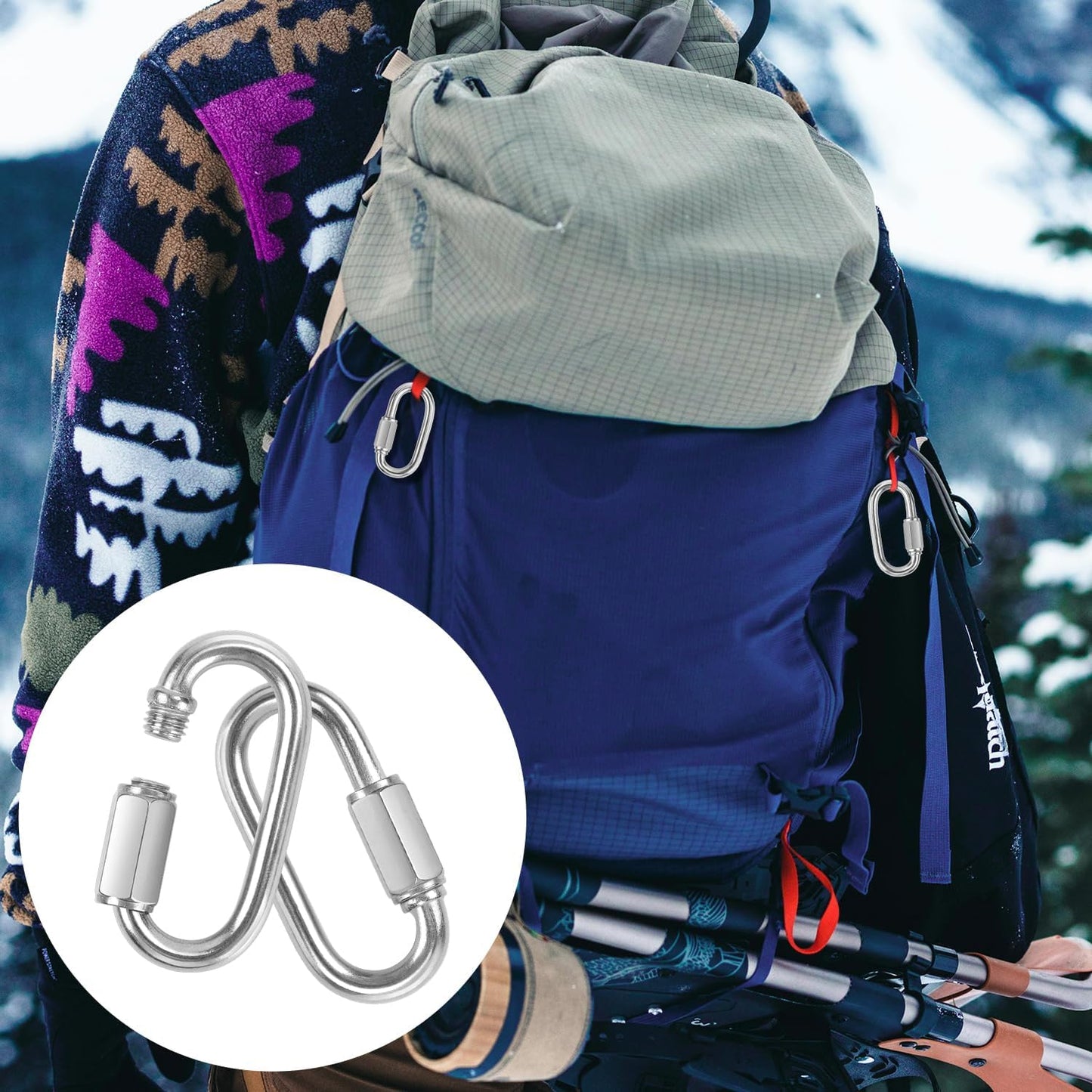 2 Pack Chain Quick Links Duty Chain Link Connector 304 Stainless Steel Locking Carabiner Screw Carabiner, Chain Hooks for Outdoor Traveling Equipment, Connecting Hammock
