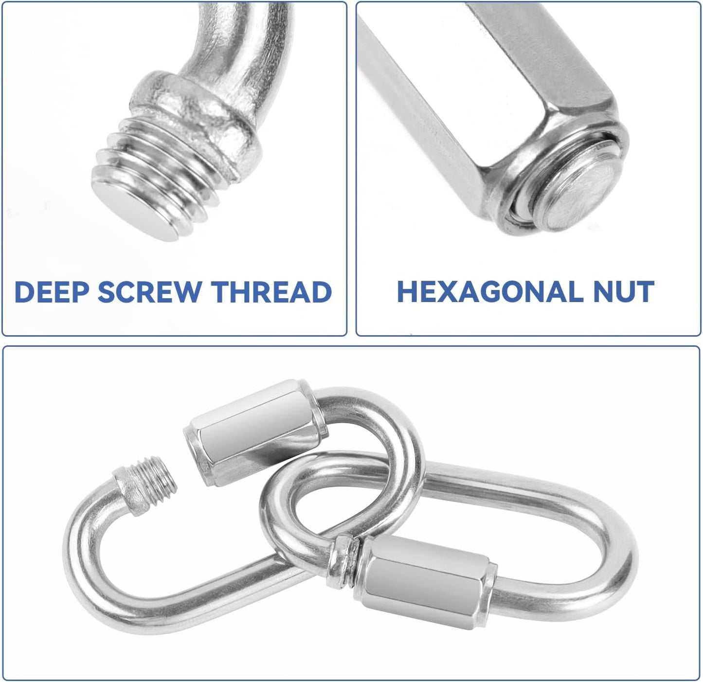 2 Pack Chain Quick Links Duty Chain Link Connector 304 Stainless Steel Locking Carabiner Screw Carabiner, Chain Hooks for Outdoor Traveling Equipment, Connecting Hammock