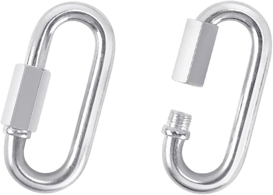 2 Pack M5 D-Shape Silver Steel Quick Link Carabiner, Chain Hooks for Outdoor Traveling Equipment, Connecting Hammock (M5-1.9 Inch / 4.8 cm)