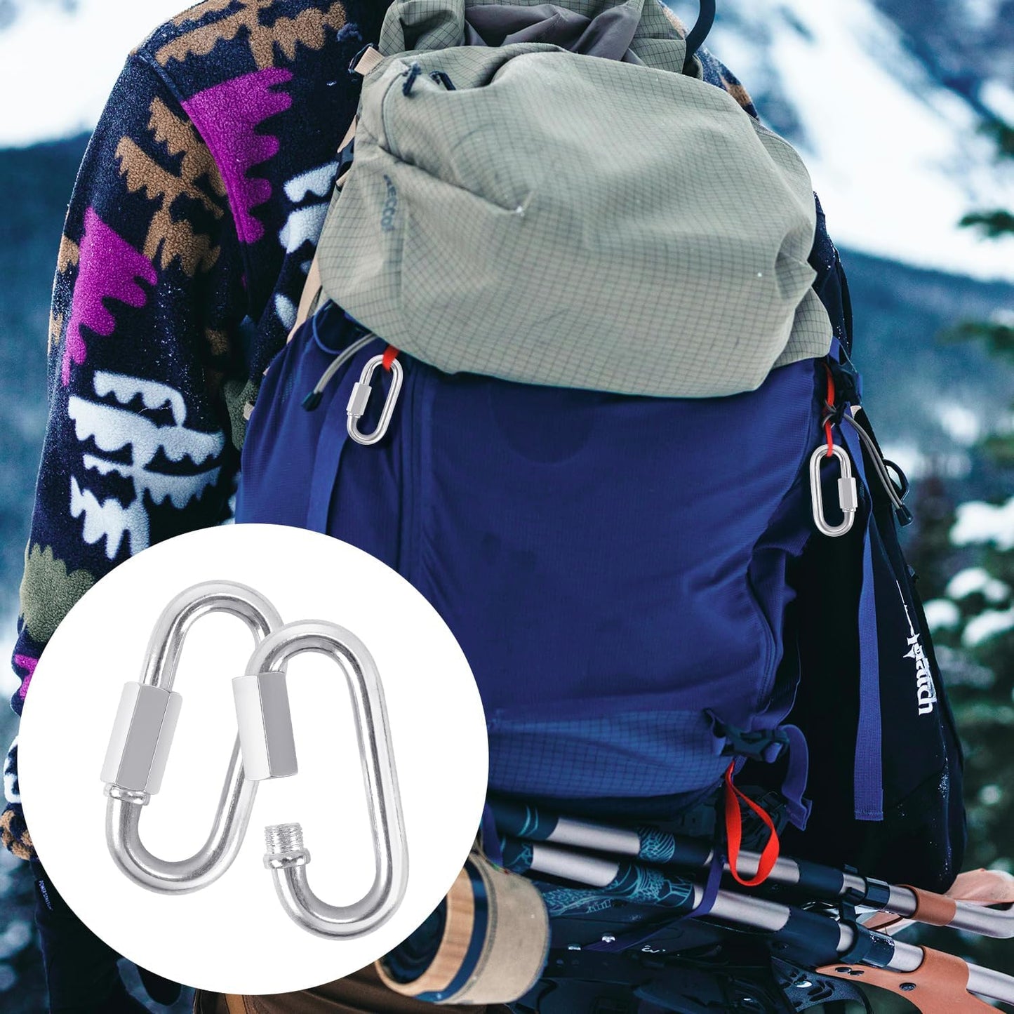 2 Pack M5 D-Shape Silver Steel Quick Link Carabiner, Chain Hooks for Outdoor Traveling Equipment, Connecting Hammock (M5-1.9 Inch / 4.8 cm)