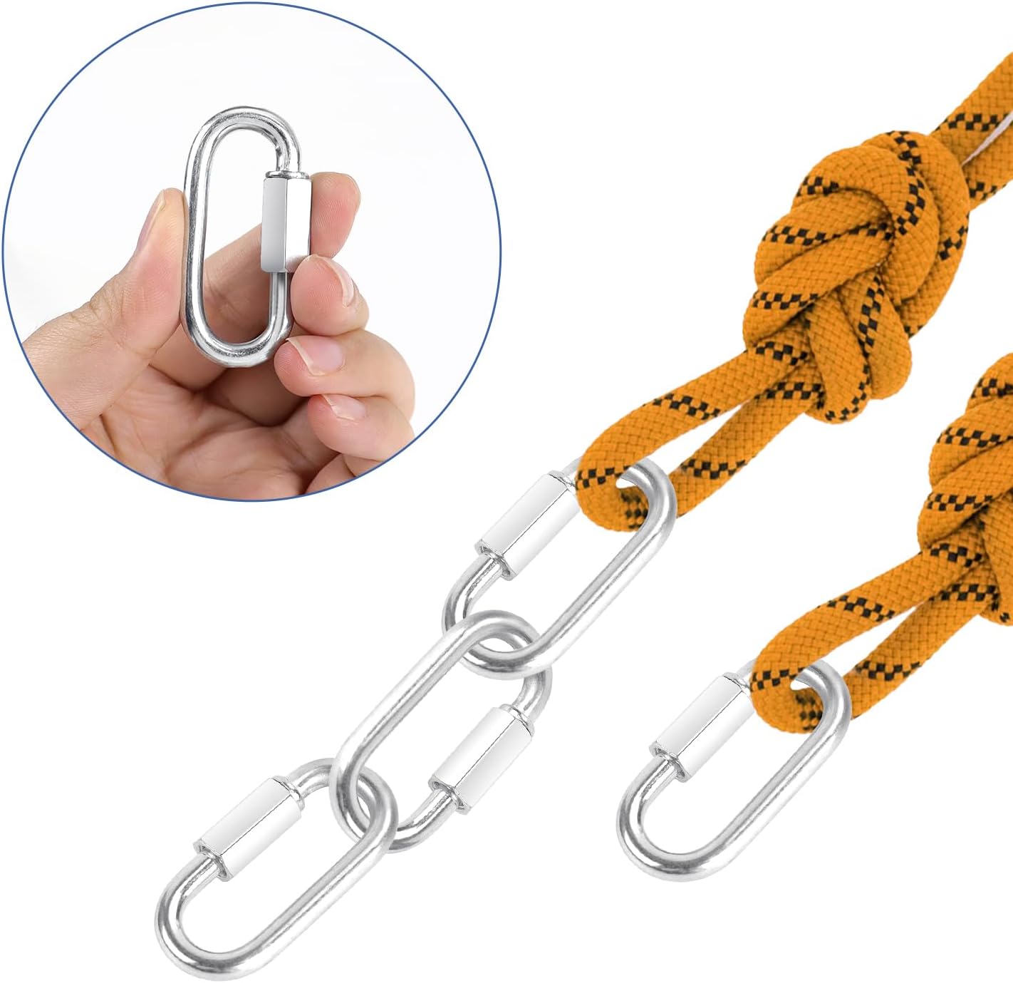 2 Pack M5 D-Shape Silver Steel Quick Link Carabiner, Chain Hooks for Outdoor Traveling Equipment, Connecting Hammock (M5-1.9 Inch / 4.8 cm)