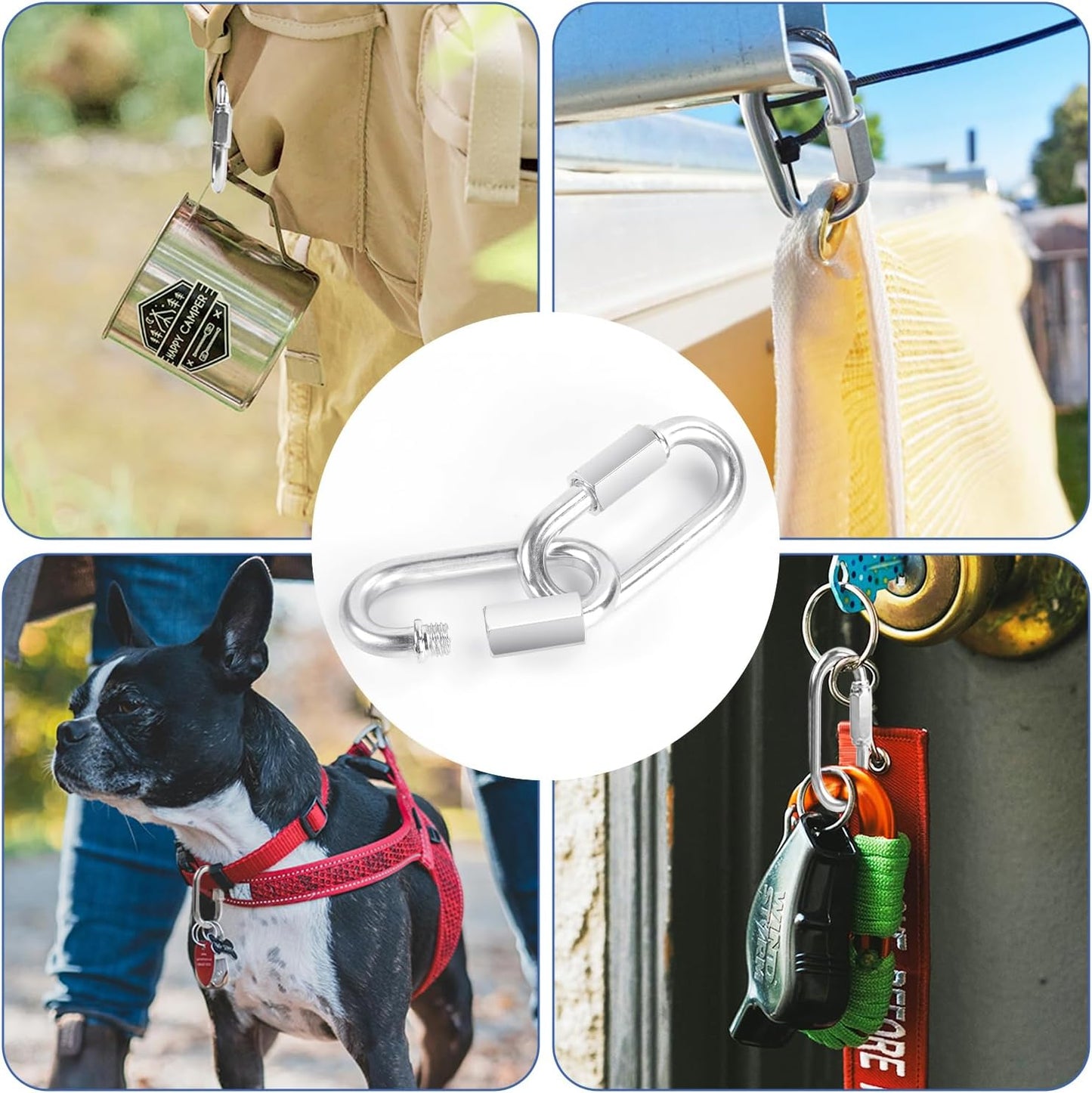 2 Pack M5 D-Shape Silver Steel Quick Link Carabiner, Chain Hooks for Outdoor Traveling Equipment, Connecting Hammock (M5-1.9 Inch / 4.8 cm)