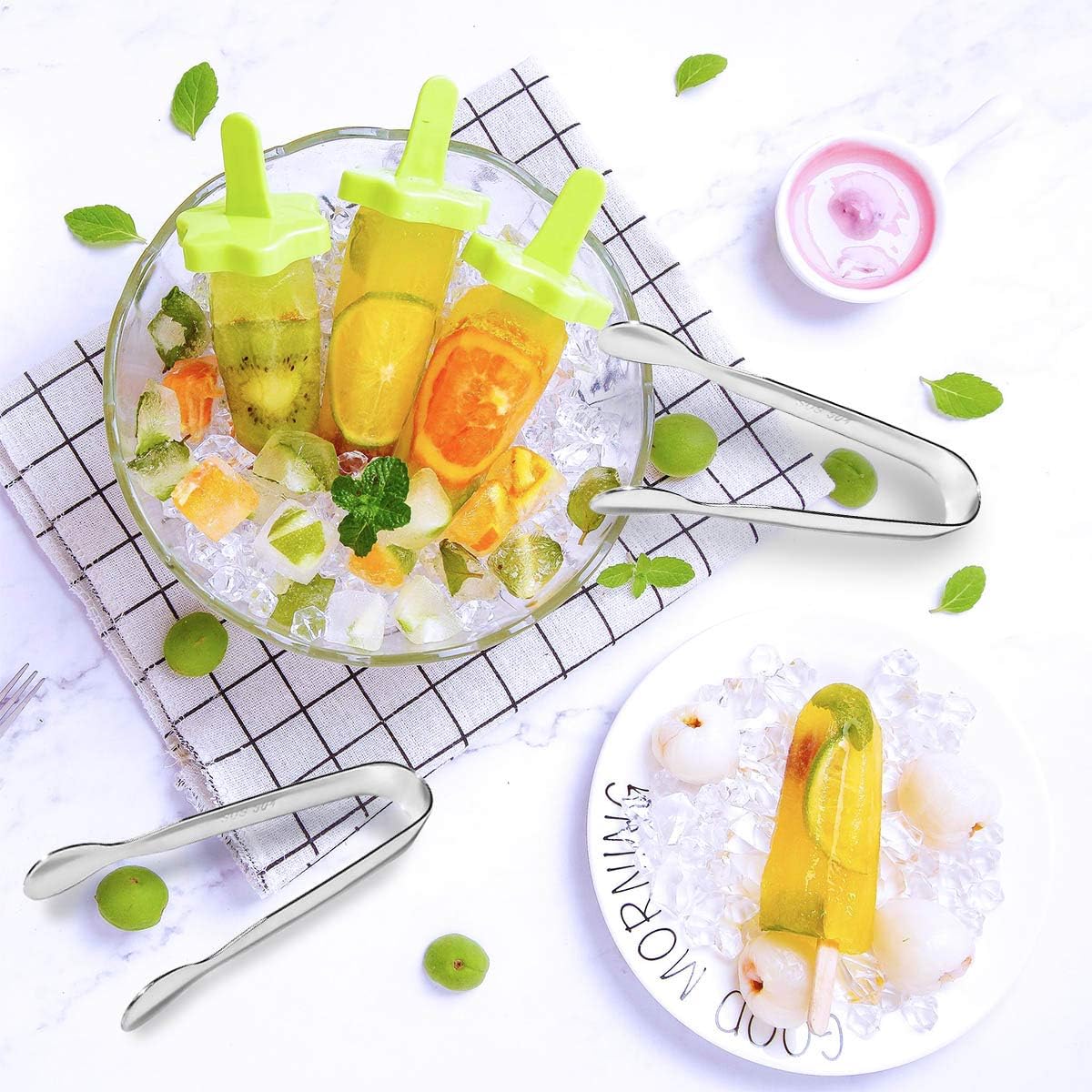 4 Pcs Ice Tongs Sugar Cubes Tongs, Mini Serving Tongs, 304 Stainless Steel, Silver, 4.33 x 0.63 inches