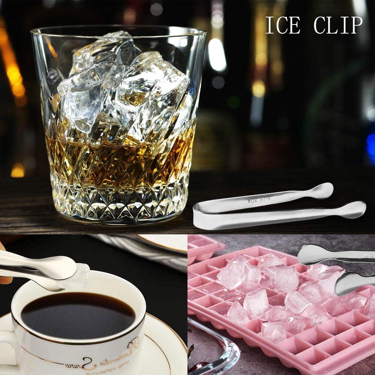 4 Pcs Ice Tongs Sugar Cubes Tongs, Mini Serving Tongs, 304 Stainless Steel, Silver, 4.33 x 0.63 inches