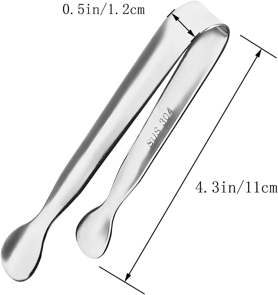 4 Pcs Ice Tongs Sugar Cubes Tongs, Mini Serving Tongs, 304 Stainless Steel, Silver, 4.33 x 0.63 inches