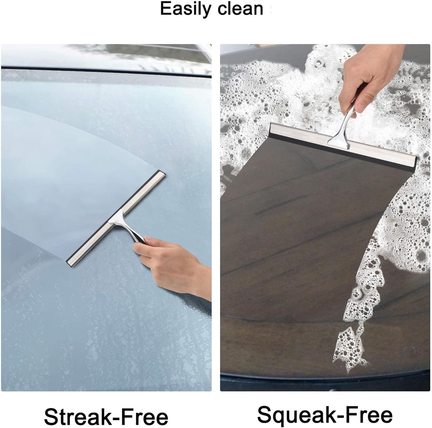 All Purpose Stainless Steel Squeegee for Glass Shower Doors, Car Window, Home Mirrors, Bathroom Shower Cleaner Wiper 10 inches