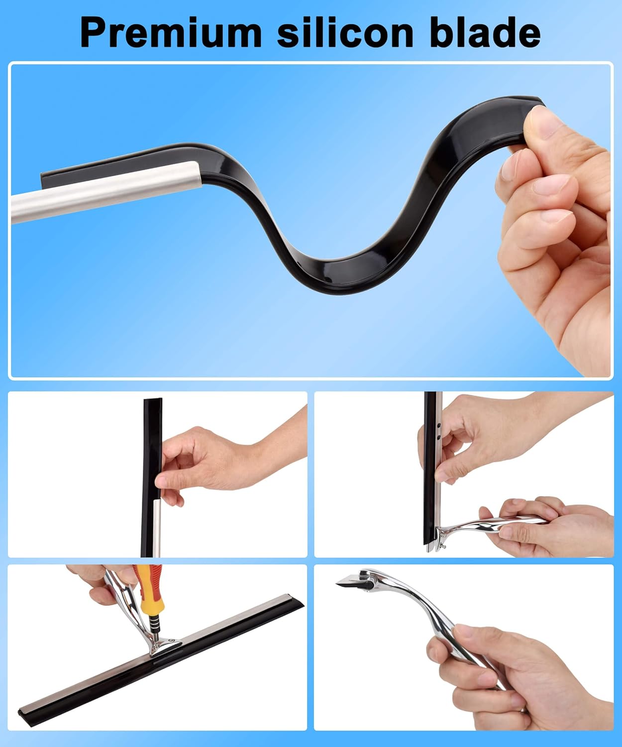 All Purpose Stainless Steel Squeegee for Glass Shower Doors, Car Window, Home Mirrors, Bathroom Shower Cleaner Wiper 10 inches