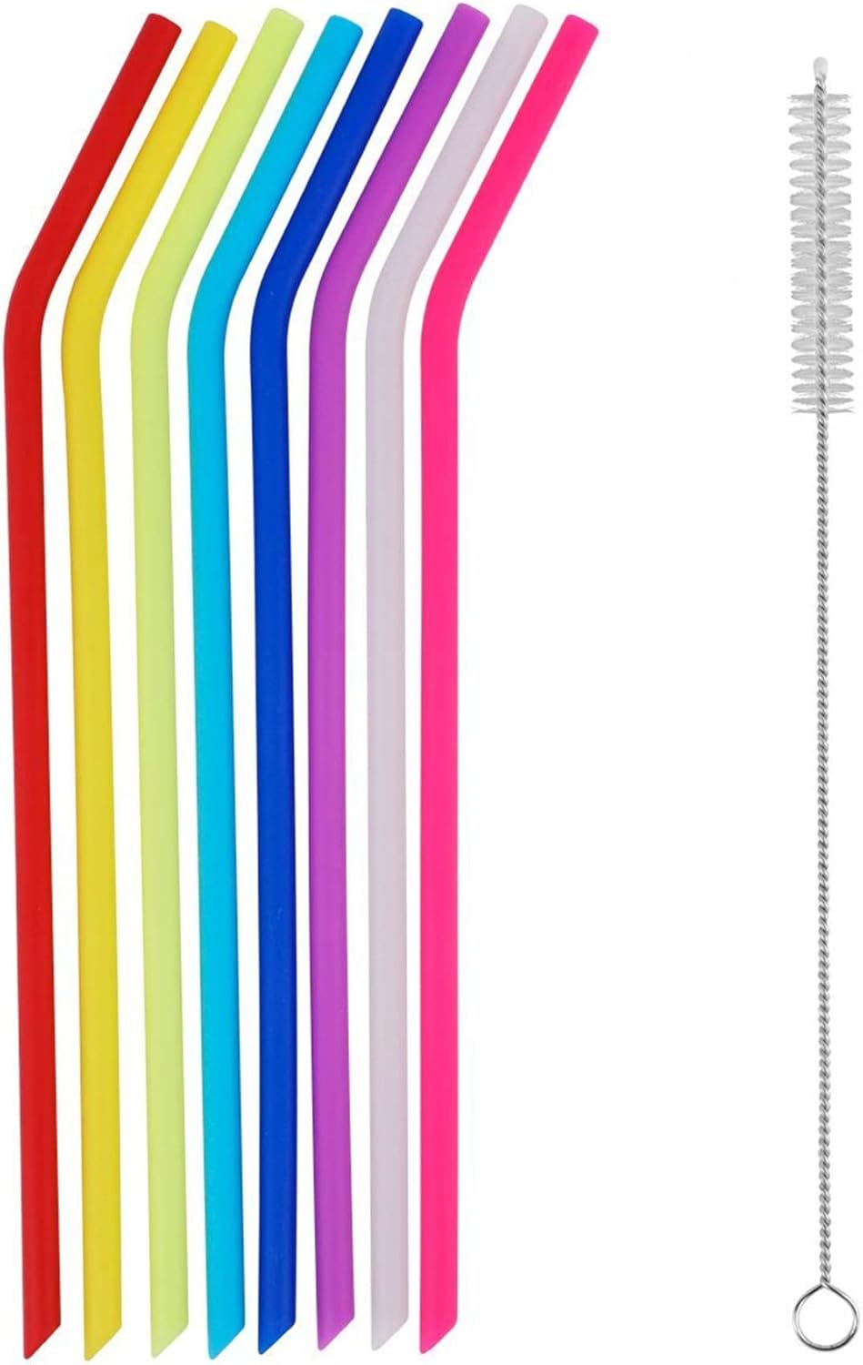 8 Pack Reusable Regular Size Silicone Drinking Straws with 1 Cleaning Brushes, Extra long Flexible Coffee Drinking Standard Size Straws for 20oz and 30oz Tumblers and Mason Jars
