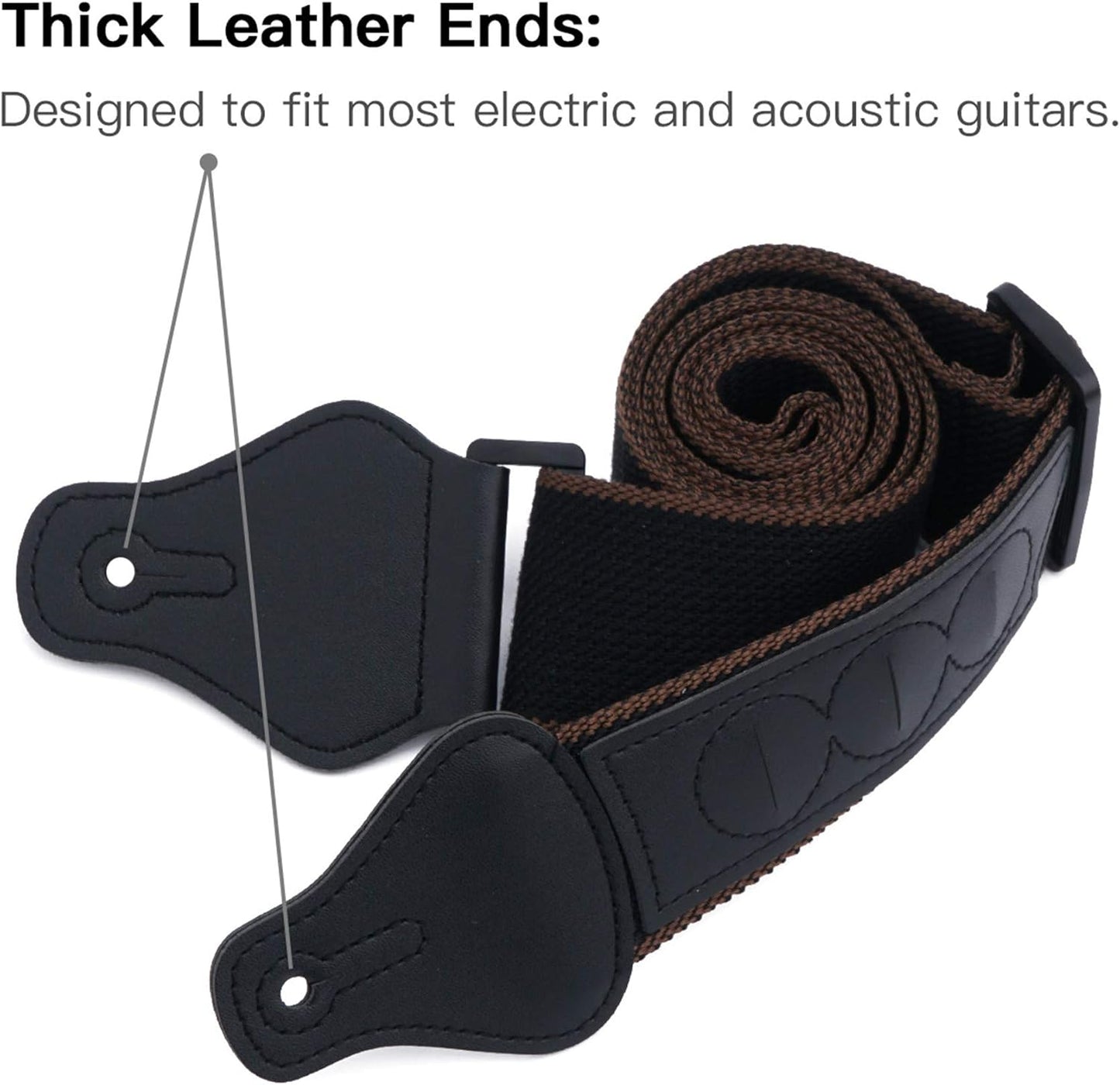 Guitar Strap, Soft Cotton Straps With 3 Pick Holders, Button Headstock Adaptor, 1 Pair Locks and 3 Picks Set For Electric/Acoustic Guitar