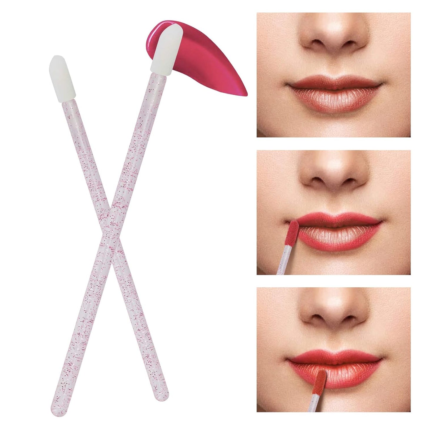 300 PCS Lip Brush, Disposable Makeup Applicators, Lip Gloss Brush Lipstick Applicator Wands, Multicolor Makeup Tool Kits Beauty Lipstick Cosmetic (Crystal Pink)