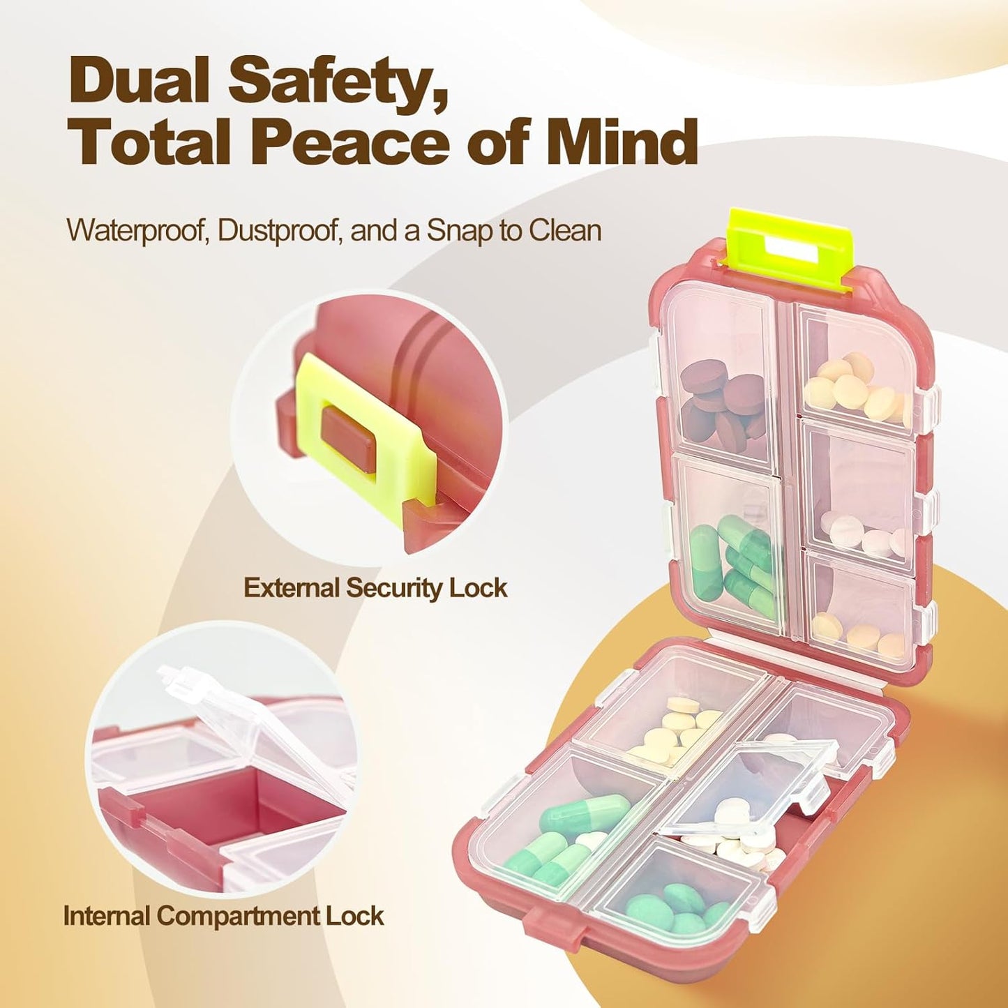 Pill Organizer with Medicine Labels, 10 Compartments Travel Pill Box with Removable Labels, Portable Foldable Supplement Box Holder for Fish Oil Vitamin
