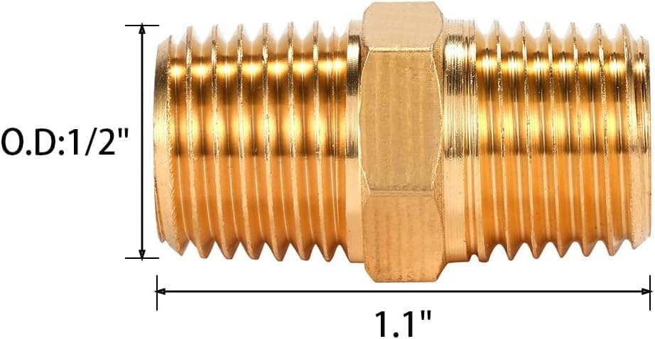 4 pcs Solid Brass Pipe Fitting, Hex Nipple, 1/4" x 1/4" NPT Male Pipe Adapter (O.D x O.D: 1/2'' x 1/2'')