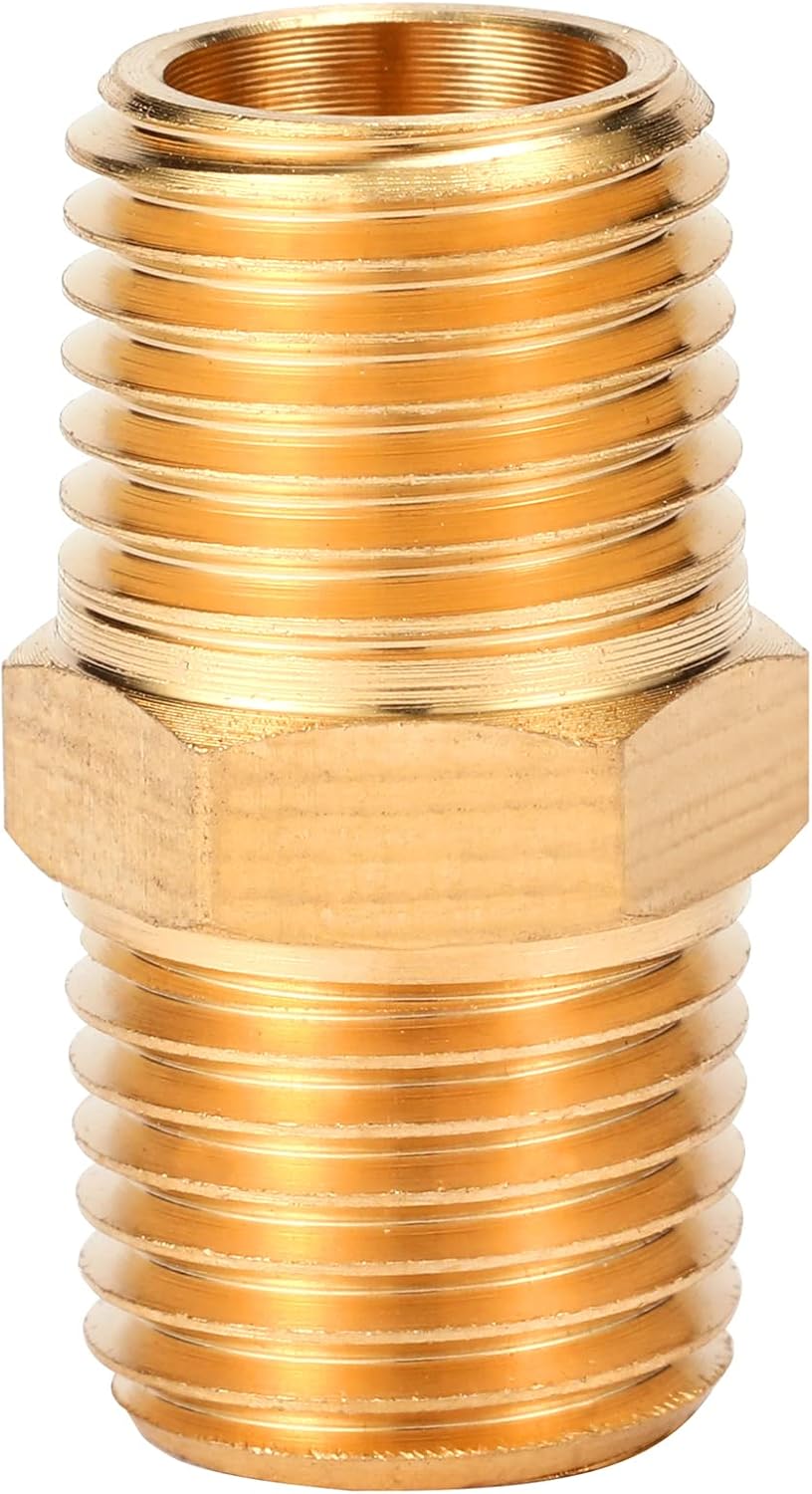 4 pcs Solid Brass Pipe Fitting, Hex Nipple, 1/4" x 1/4" NPT Male Pipe Adapter (O.D x O.D: 1/2'' x 1/2'')